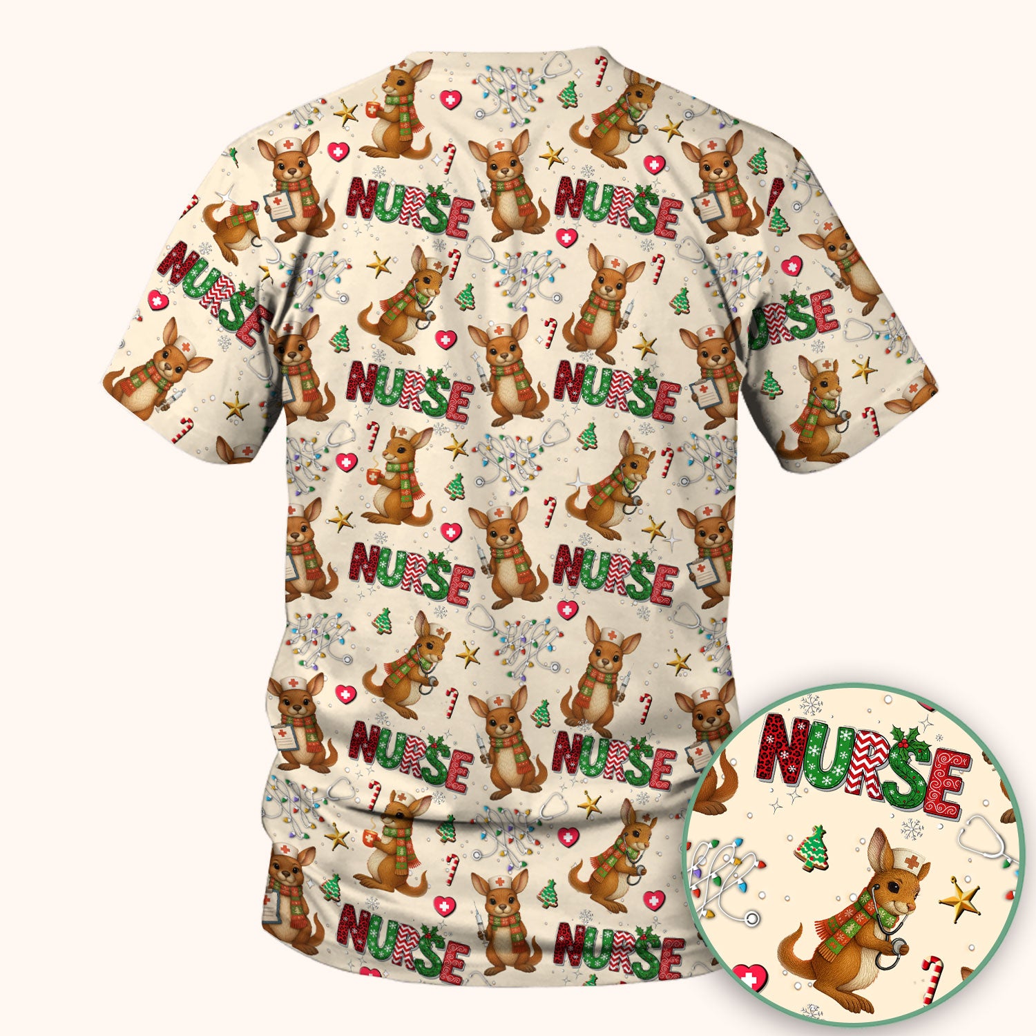 Aussie Kangaroo Christmas Scrub Top - Funny Holiday Nurse Shirt for Women - Cute Animal Medical Uniform