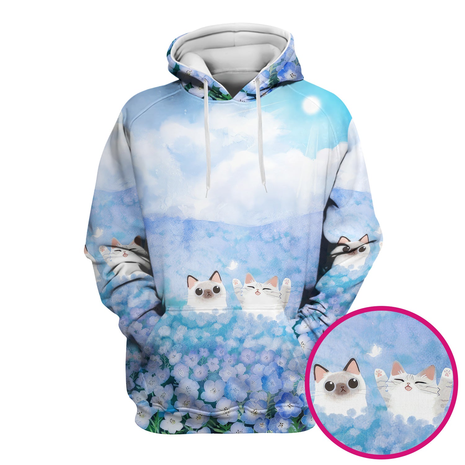 Dreamy Cat Cloud Hydrangea Sky Pattern Scrub Top, Comfortable Scrubs for Nurses