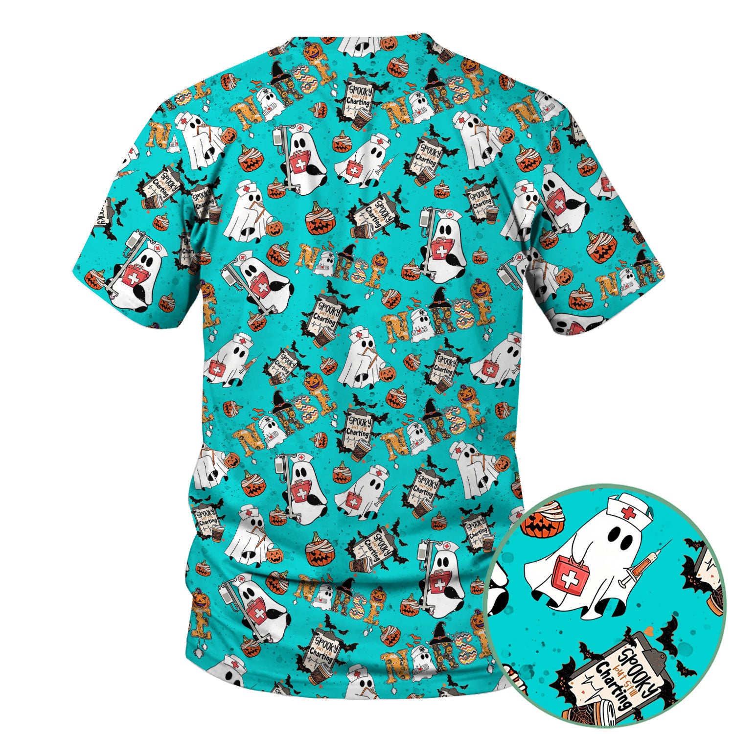 Spooky But Still Charting Halloween Scrub Top - Comfortable Scrubs for Nurses - Funny Boo Pumpkin Nursing Uniform