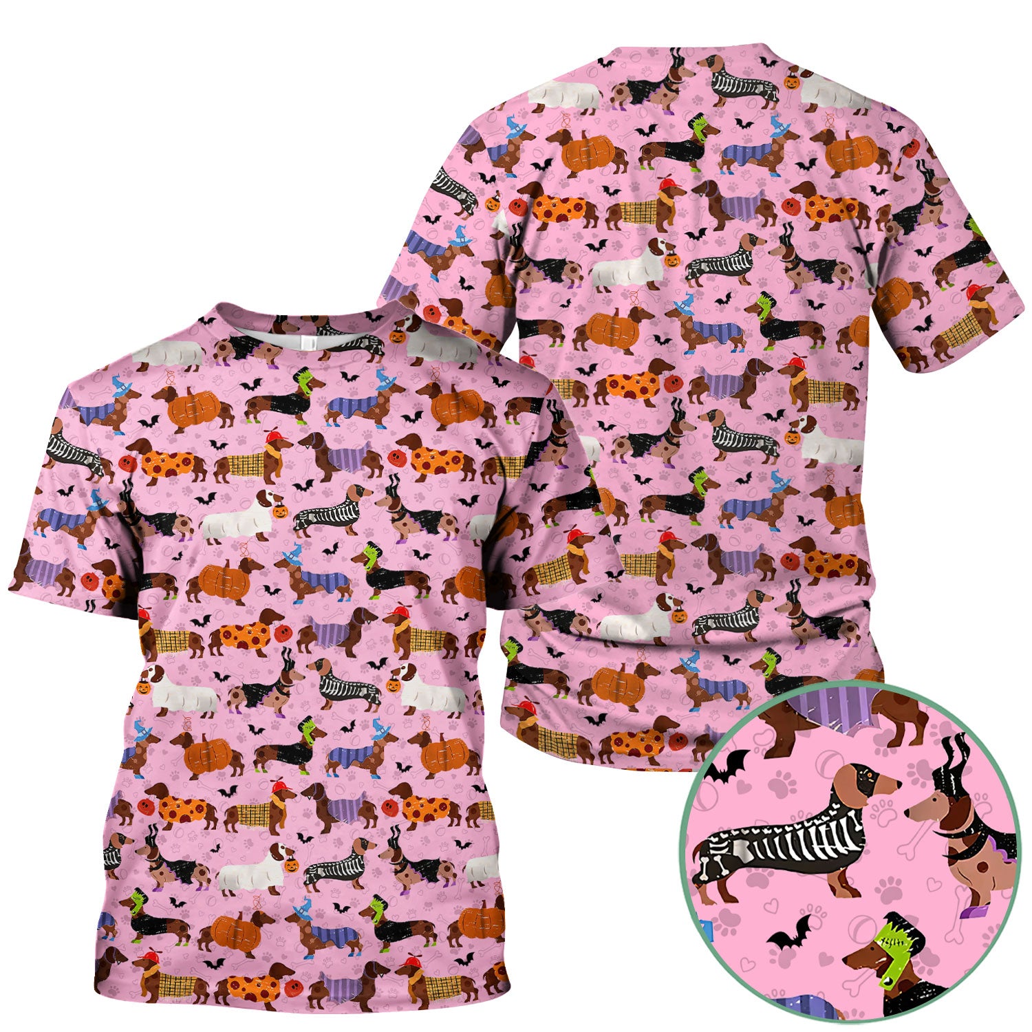 Halloween Dachshund Scrub Top for Women - Funny Pumpkin Skeleton Nursing Uniform RN LPN CNA Gift - Cute Sausage Dog Print Medical Shirt