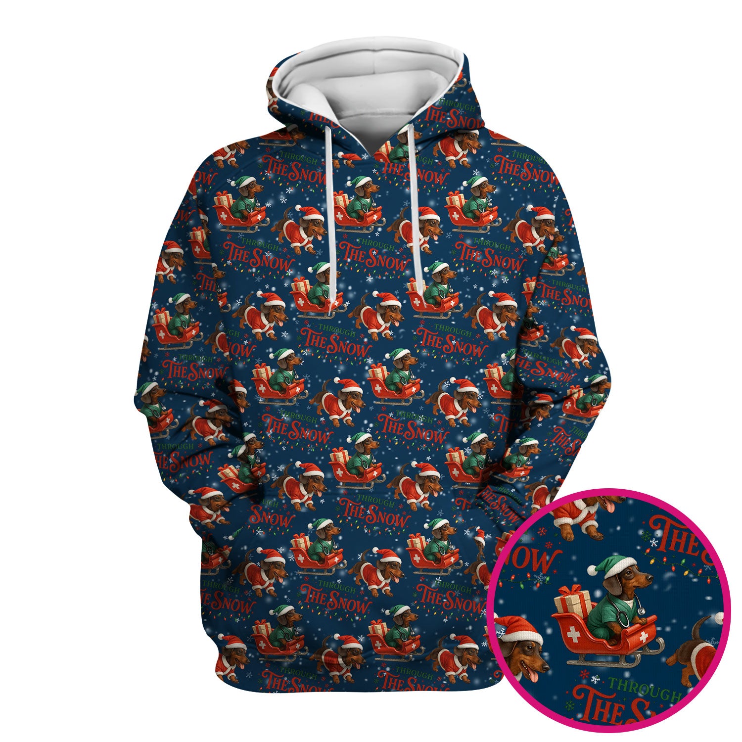 Dachshund Christmas Scrub Top, Cute Dog Nurse Scrub Shirt, Through The Snow Pattern Nursing Uniform