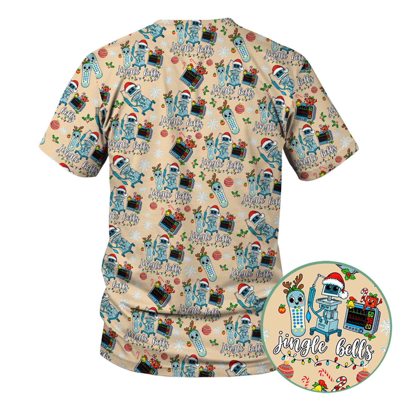 Funny Jingle Bells Holiday Scrub Top - Funny Christmas Scrubs for Nurses - Breathable Fabrics Nursing Uniform