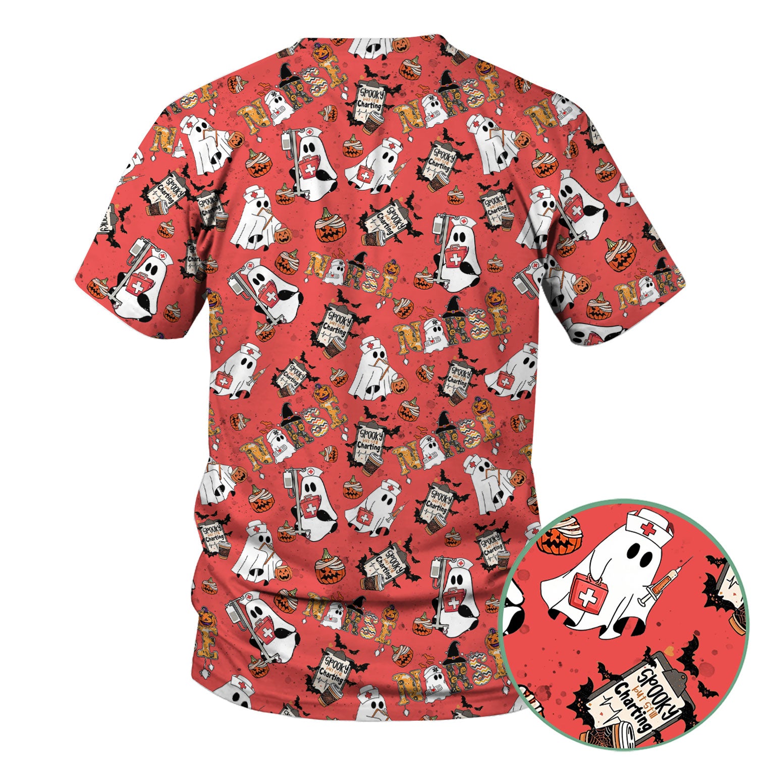 Halloween Scrub Top - Spooky But Still Charting - Funny Scrubs for Nurses - Horror Pumpkin Nursing Uniform