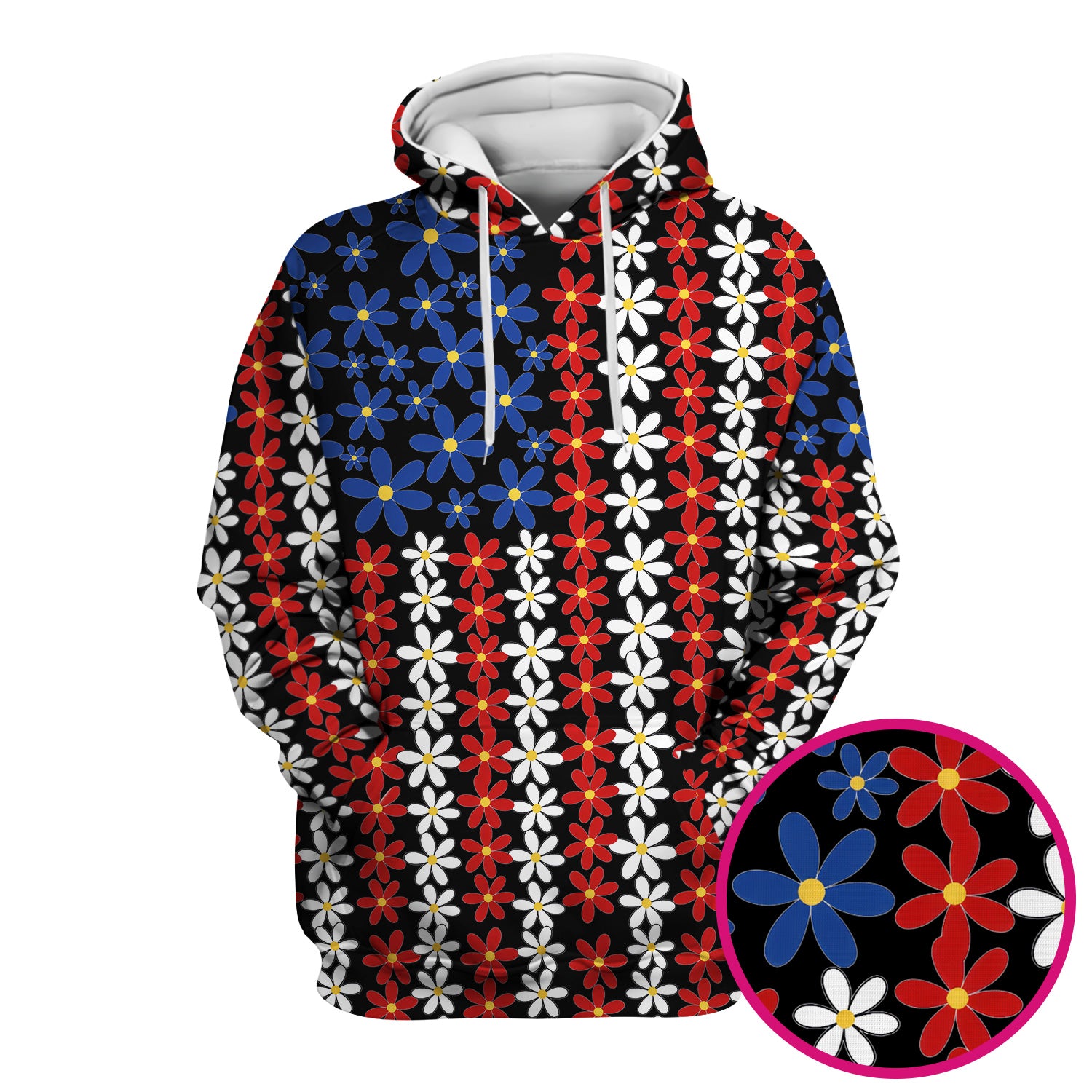 Retro Red Blue Daisy Stripe Pattern Scrub Top, Comfortable Scrubs for Nurses