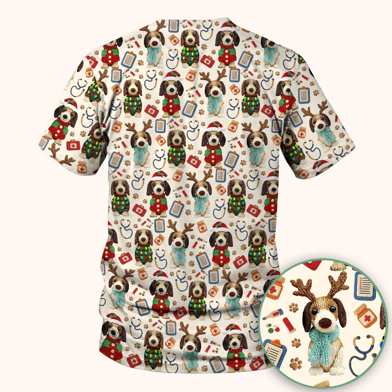 Christmas Doxie Scrubs for Women - Cute Dachshund Christmas Scrub Top for Nurses - Funny Medical Uniform Gift