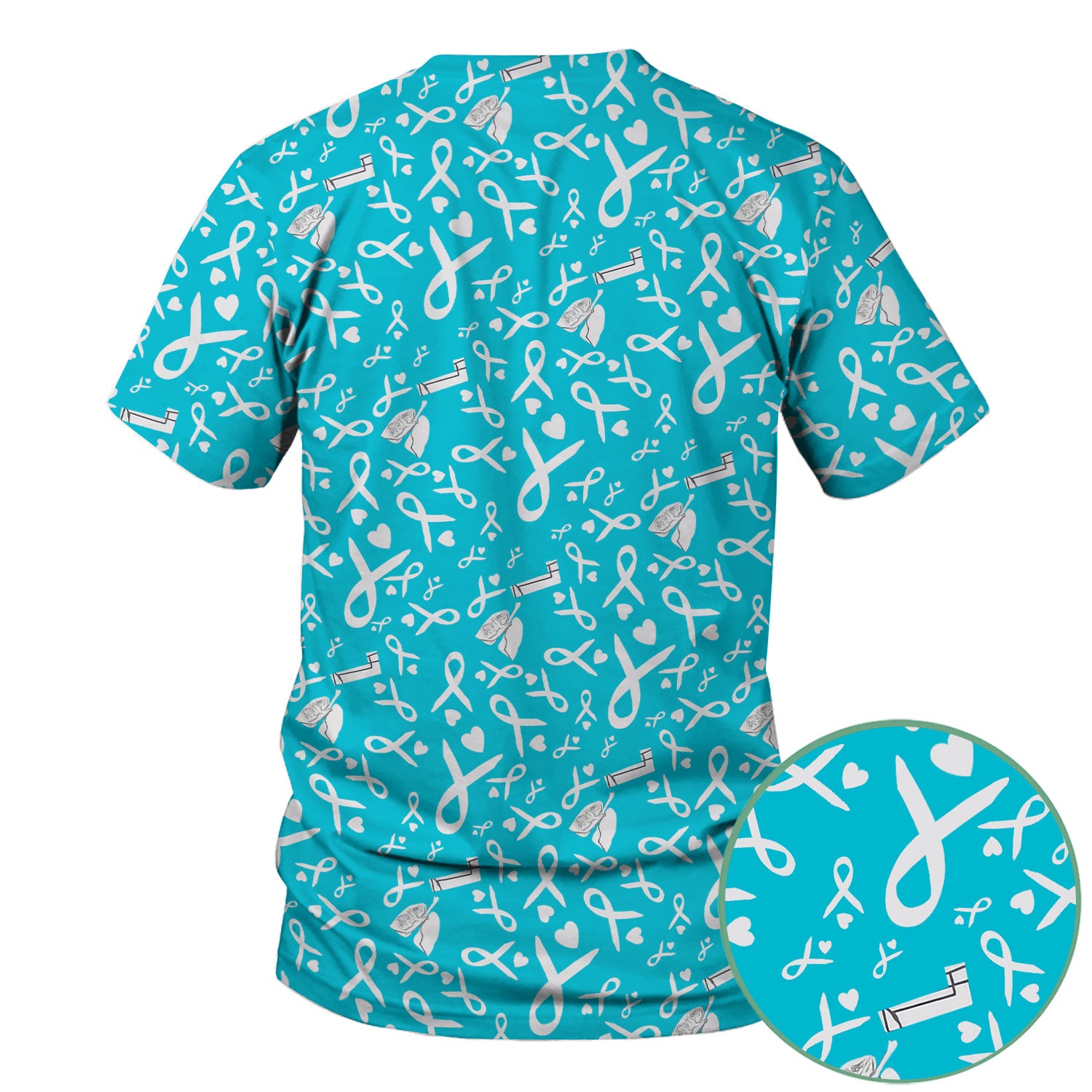 Lung Cancer Awareness Nurse Scrub Top - Gray Ribbon Inhaler & Lungs Pattern - COPD Asthma Medical Uniform Gift for RN LPN CNA