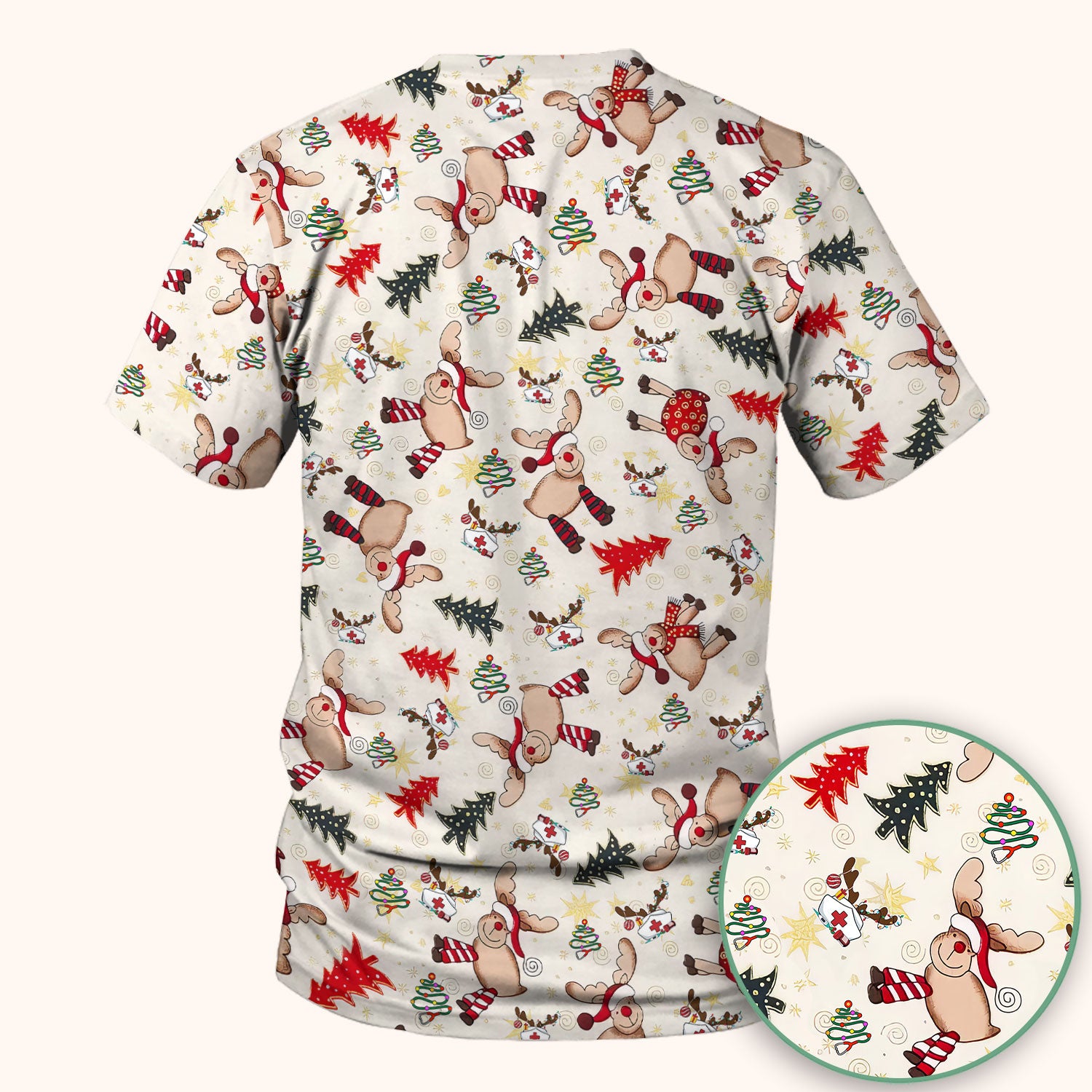 Cute Reindeer Christmas Nurse Scrub Top - Festive Holiday Medical Shirt - Comfortable Scrubs for Women RN CNA LPN