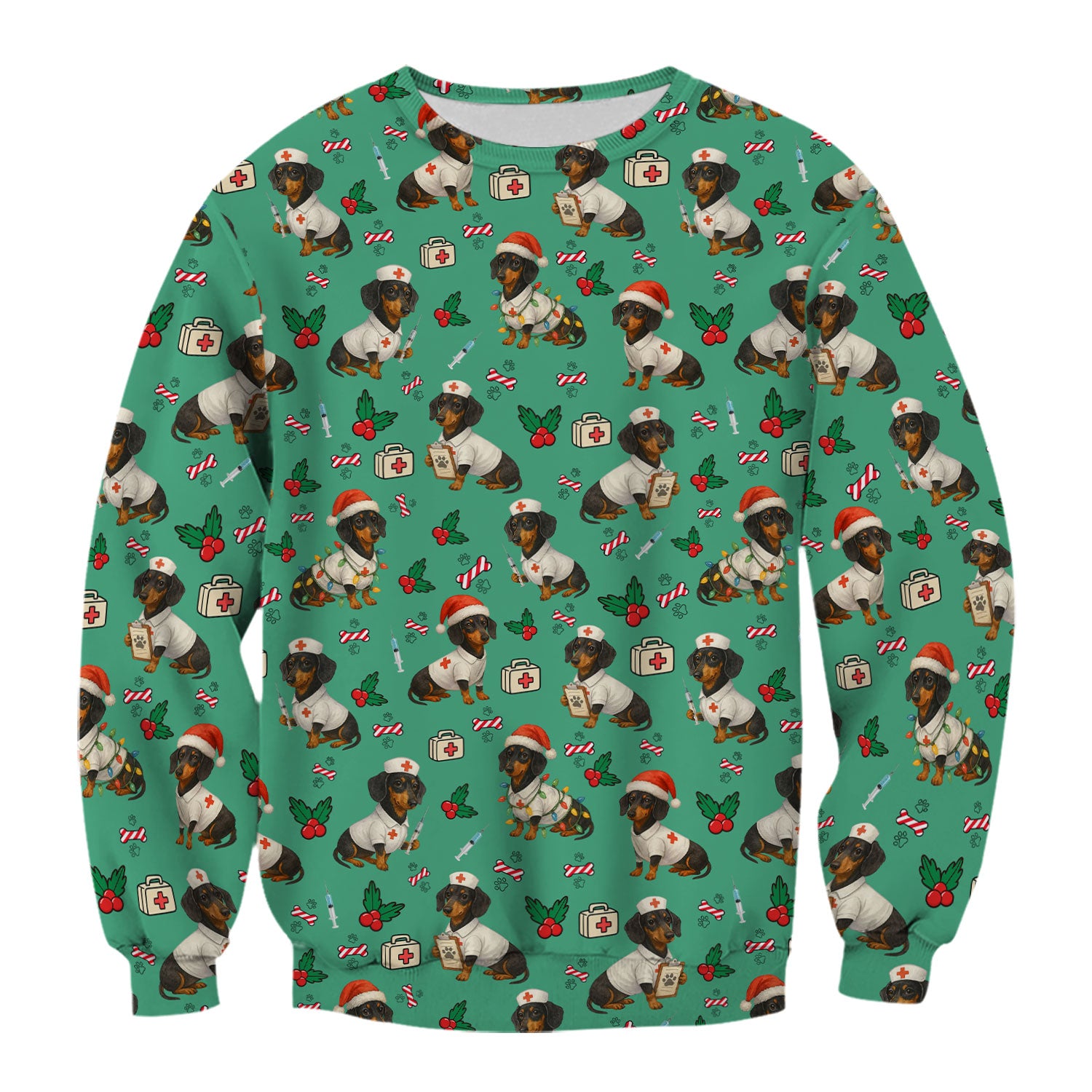 Dachshund Nurse Christmas Scrub Shirt - Cute Sausage Dog Scrub Top Multi Colors - Funny Holiday Nursing Workwear with Pockets