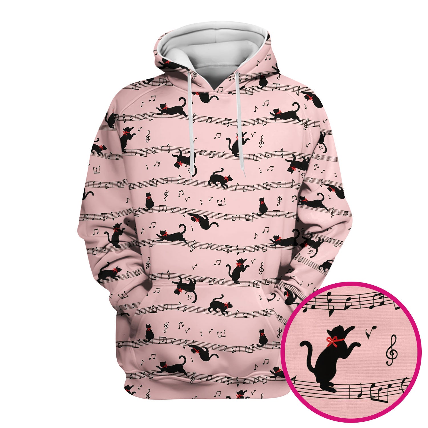 Cute Dancing Black Cat Music Staff Pattern Scrub Top, Comfortable Scrubs for Nurses