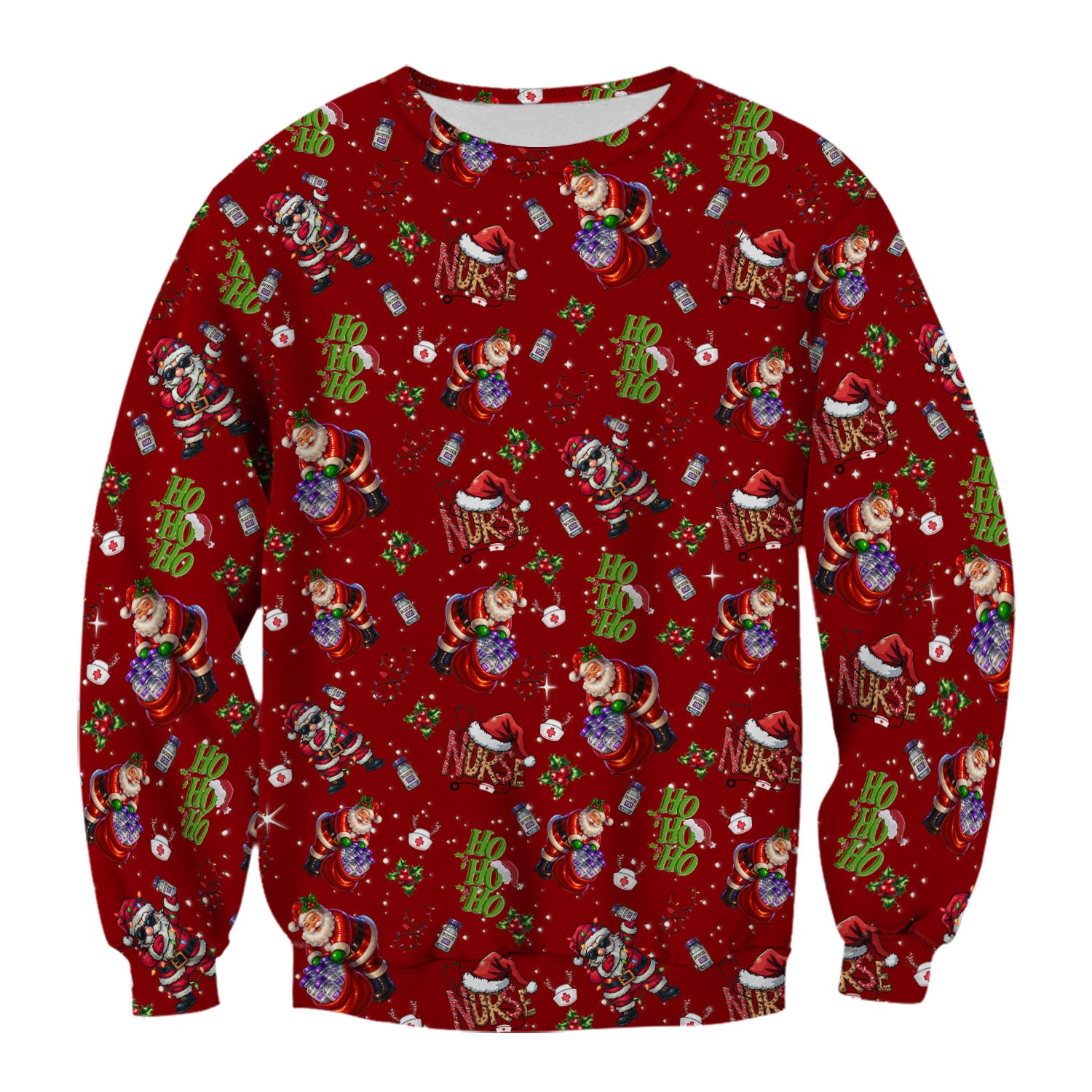 Christmas Nurse Scrub Top Multi Color - Funny Santa Claus Scrub Shirt for Women - Cute Holiday Nursing Work Shirt with Pockets