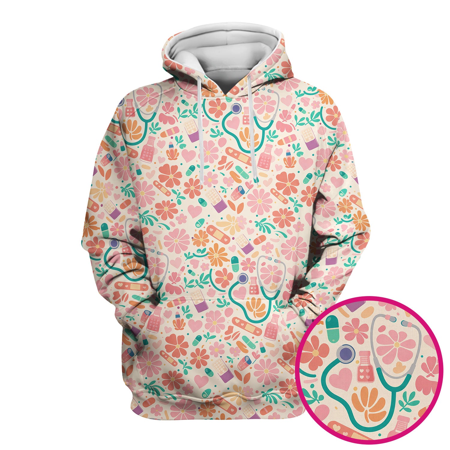 Cute Medical Floral Pattern Scrub Top, Comfortable Scrubs For Nurses