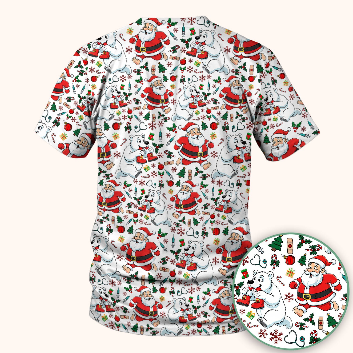 Christmas Santa & Polar Bear Scrub Top - Funny Holiday Nurse Shirt for Women - Cute Winter Medical Uniform