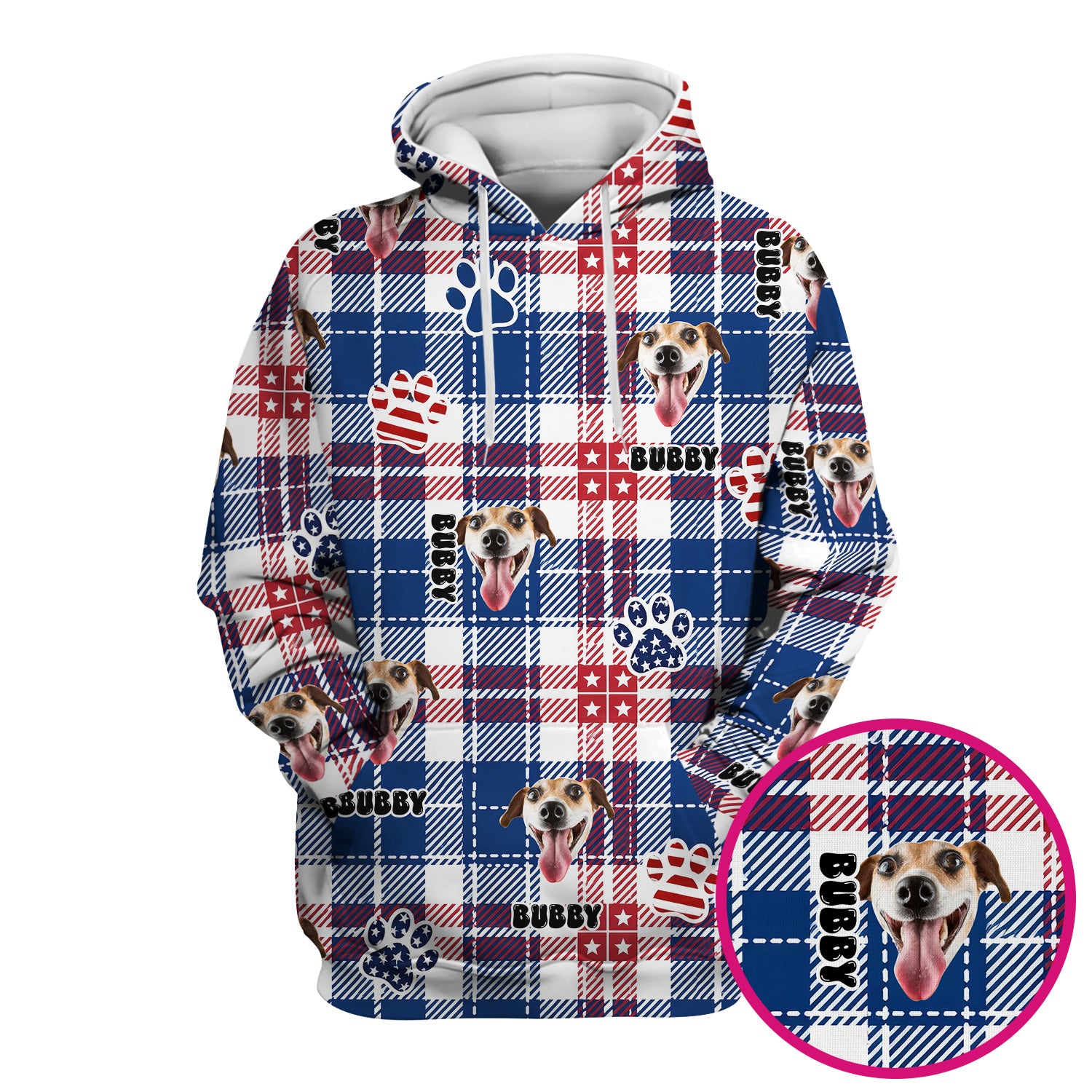 Custom Dog Face Scrub Top, Personalized Patriotic Dog Plaid Pattern Shirt, Custom Name Vet Tech Gift For Nursing