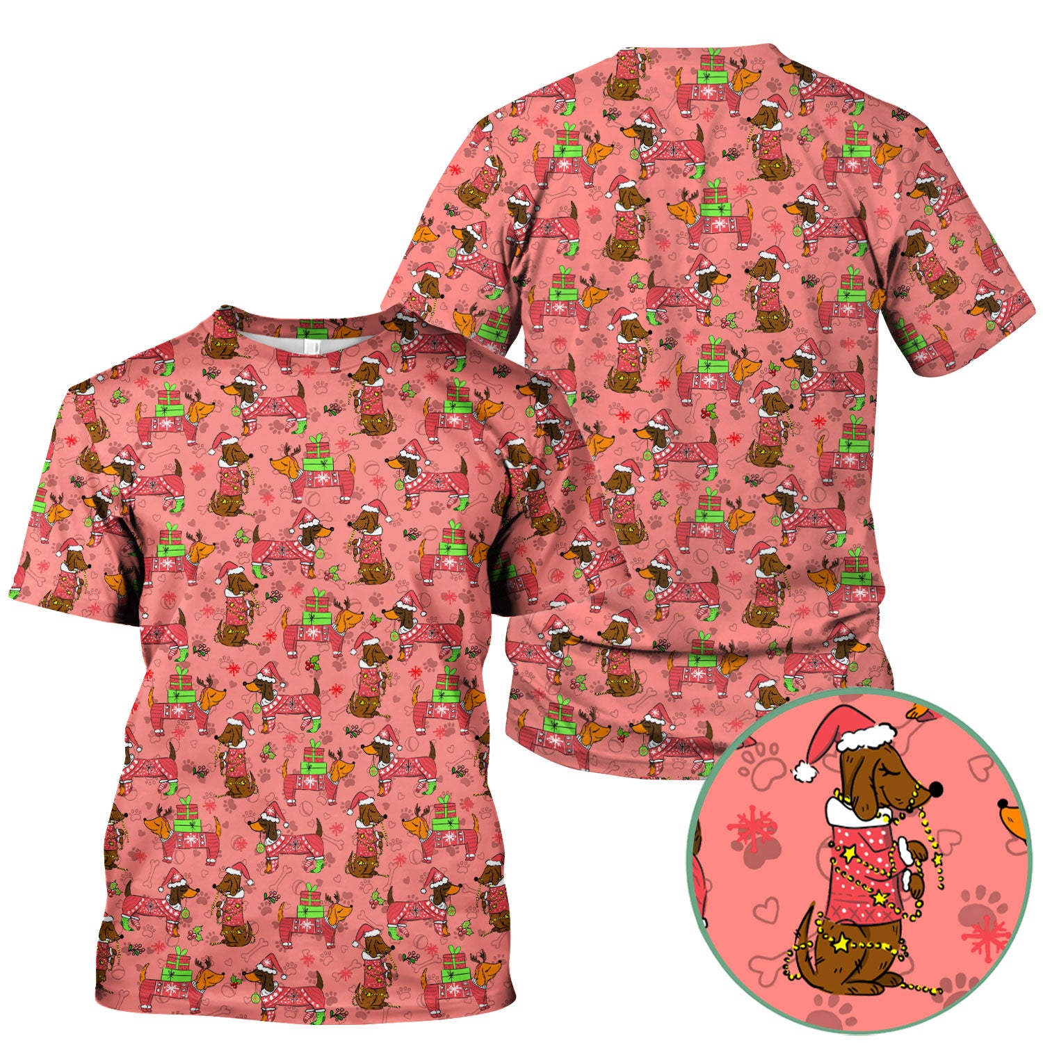 Holiday Dachshund Scrub Top for Nurses - Christmas Sausage Dog Santa with Paw Prints - Funny Medical Shirt RN LPN CNA Gift