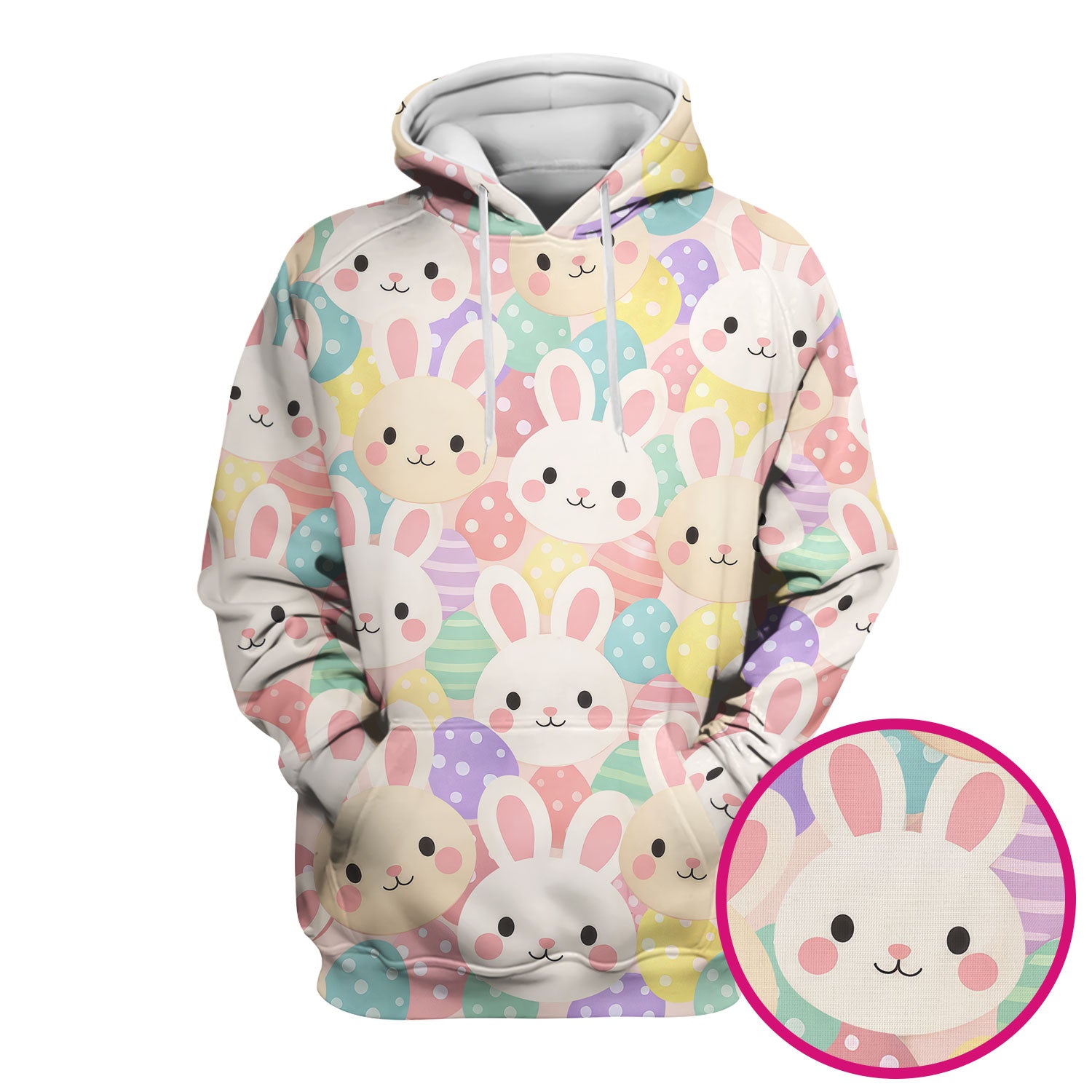 Pastel Bunny Faces Easter Eggs Pattern Scrubs Top, Comfortable Scrubs for Nurses