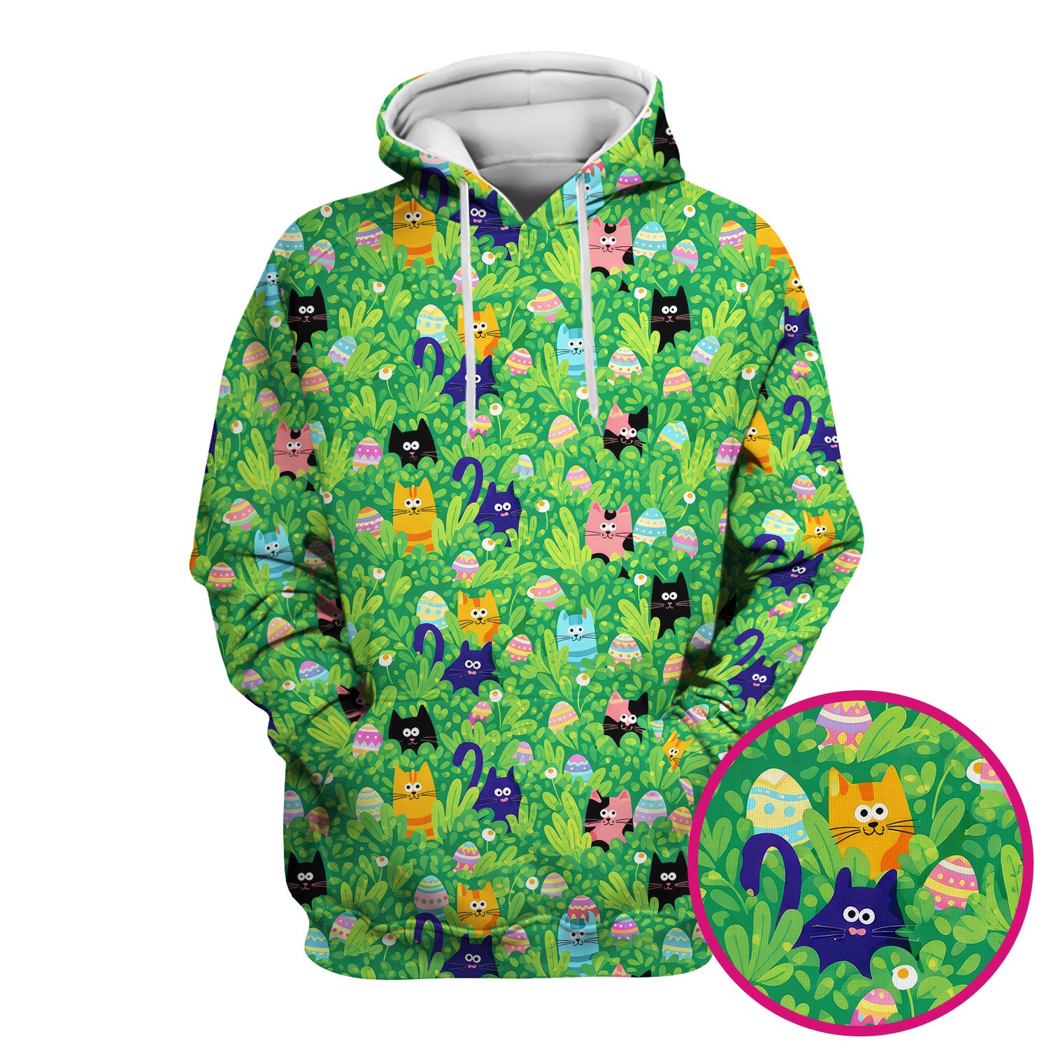 Colorful Easter Cats Green Leaves Print Scrub Top, Comfortable Scrubs for Nurses