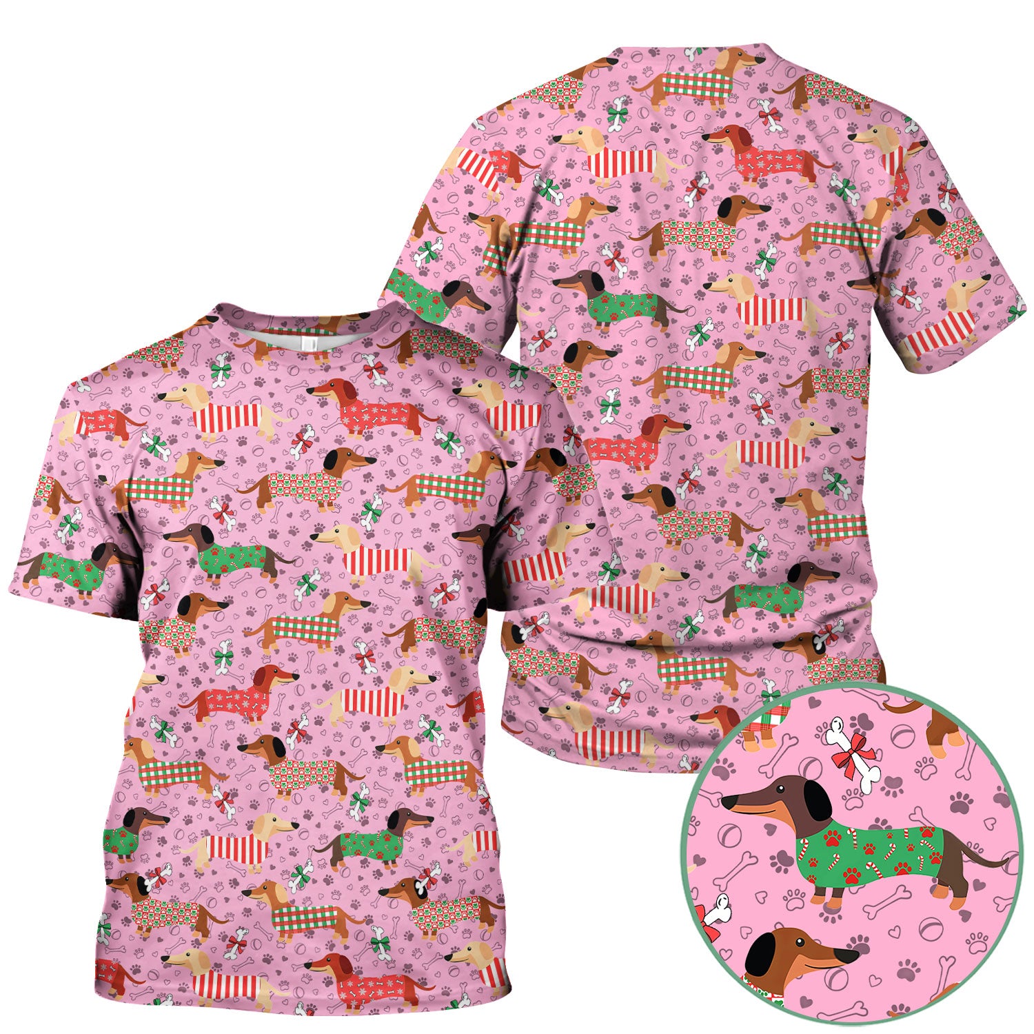 Christmas Sausage Dog Scrub Top - Festive Dachshund Holiday Nursing Shirt - Cute Puppy Lover Gift