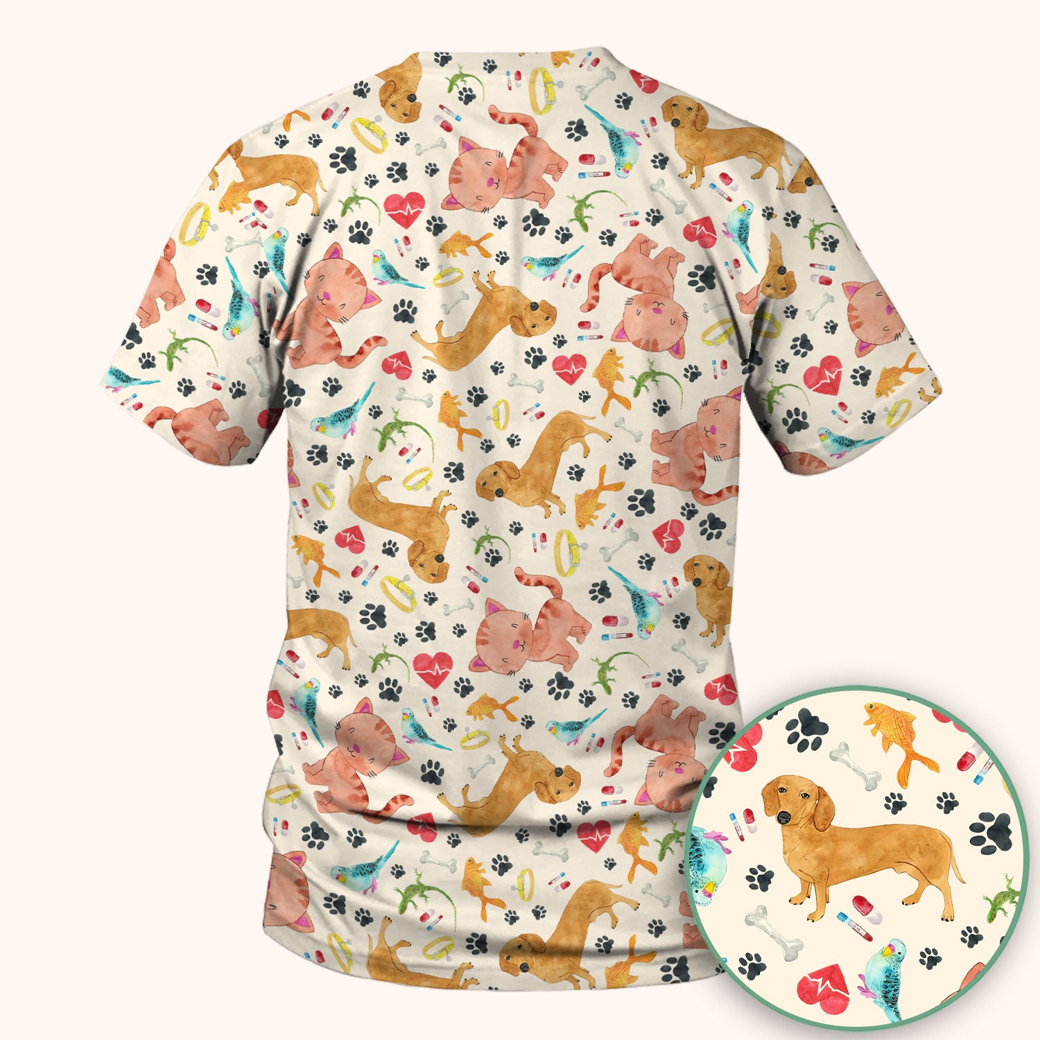 Cat Dog Veterinary Scrub Top - Cute Animal Paw Print Medical Shirt - Adorable Nurse Scrubs for Women RN CNA Vet Tech