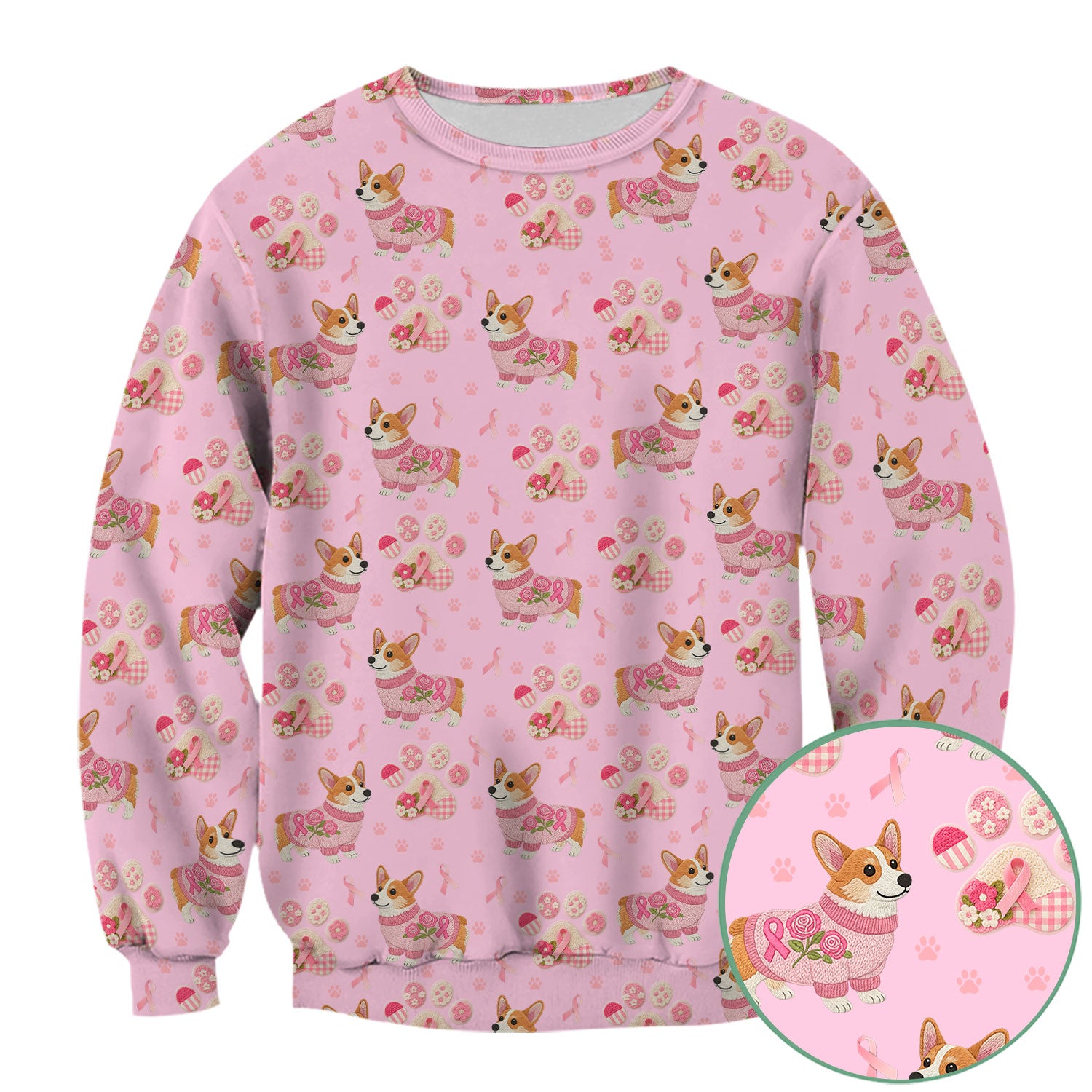Corgi Pink Ribbon Scrub for Women - Breast Cancer Awareness Shirt - Floral Dog Paw Print Nursing Uniform - Support Gift