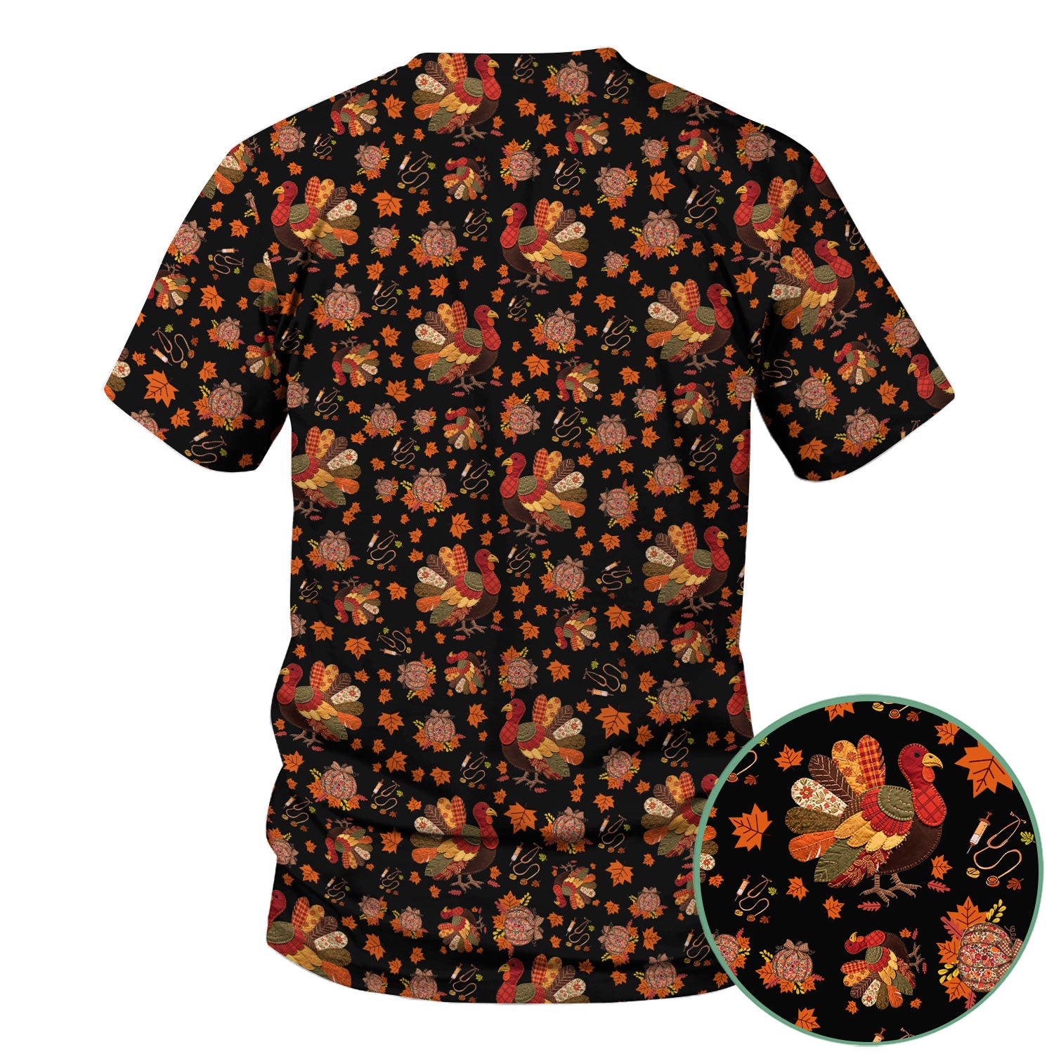 Fall Leaves Thanksgiving Scrubs for Nurses - Comfortable Scrub Tops - Turkey Nursing Uniform Gift for Women