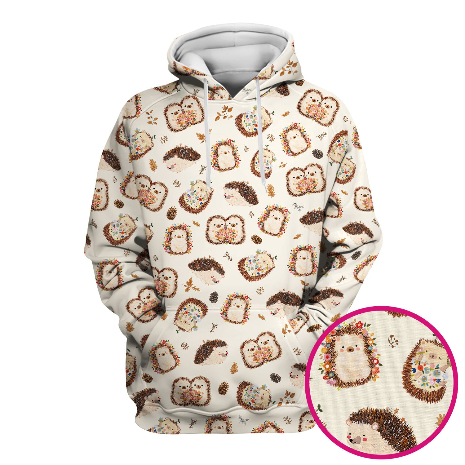 Cute Hedgehog Floral Scrub Top, Breathable Fabrics Nursing Uniform
