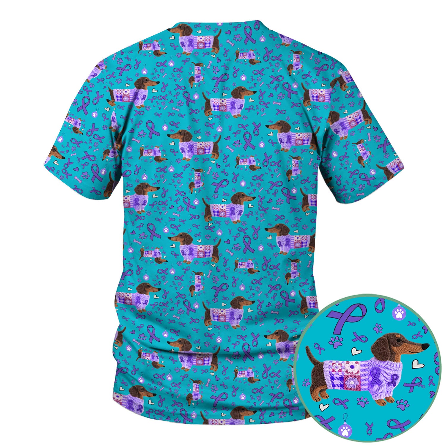 Wiener Dog Purple Ribbon Cancer Awareness Scrub - Breathable Fabrics Nursing Uniform - Comfortable Scrubs for Nurses