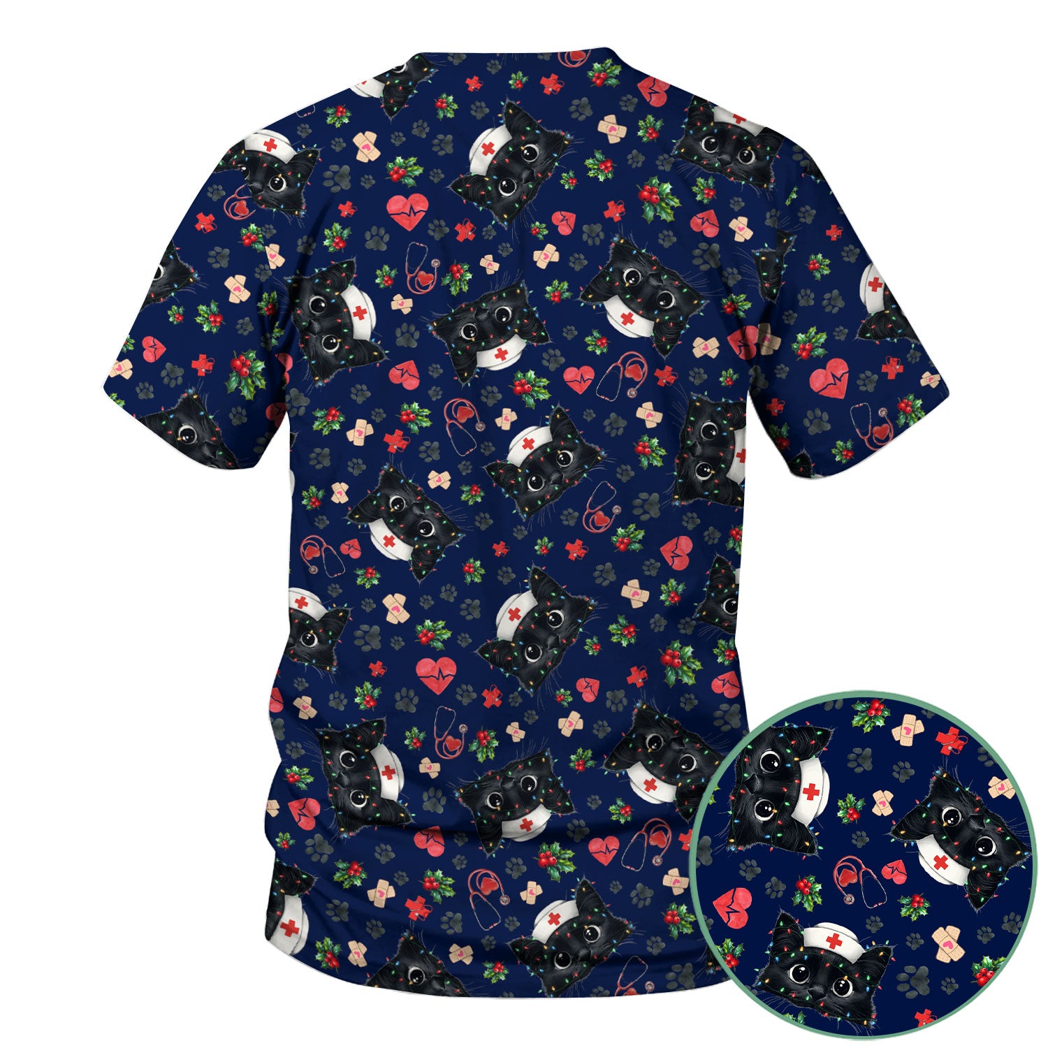 Funny Cats Scrub Top for Nurses - Black Kittens Christmas Medical Uniform - Jolly Holiday Gift for RN CNA LPN