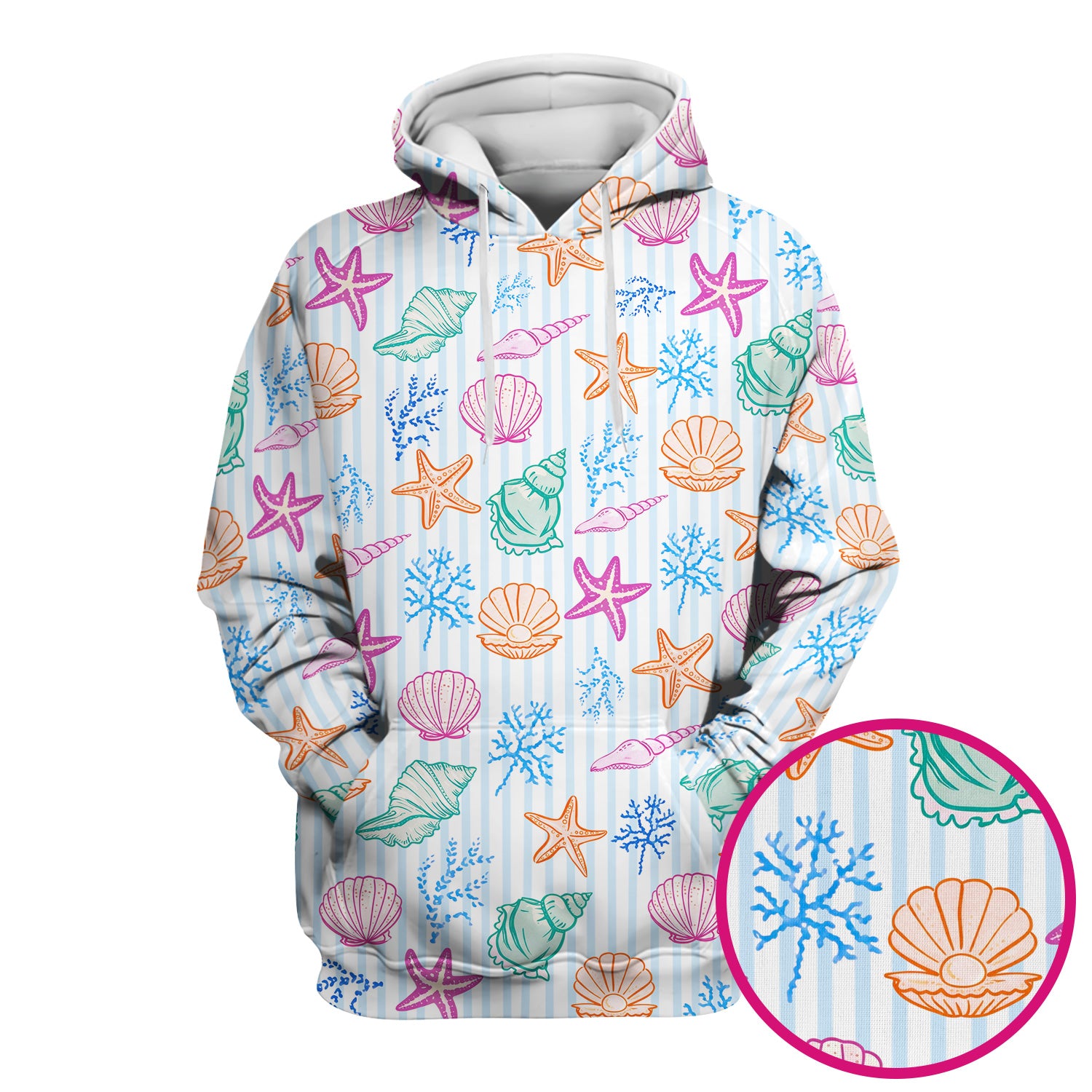 Colorful Seashell Starfish Ocean Stripe Pattern Scrub Top, Breathable Fabrics Nursing Uniform