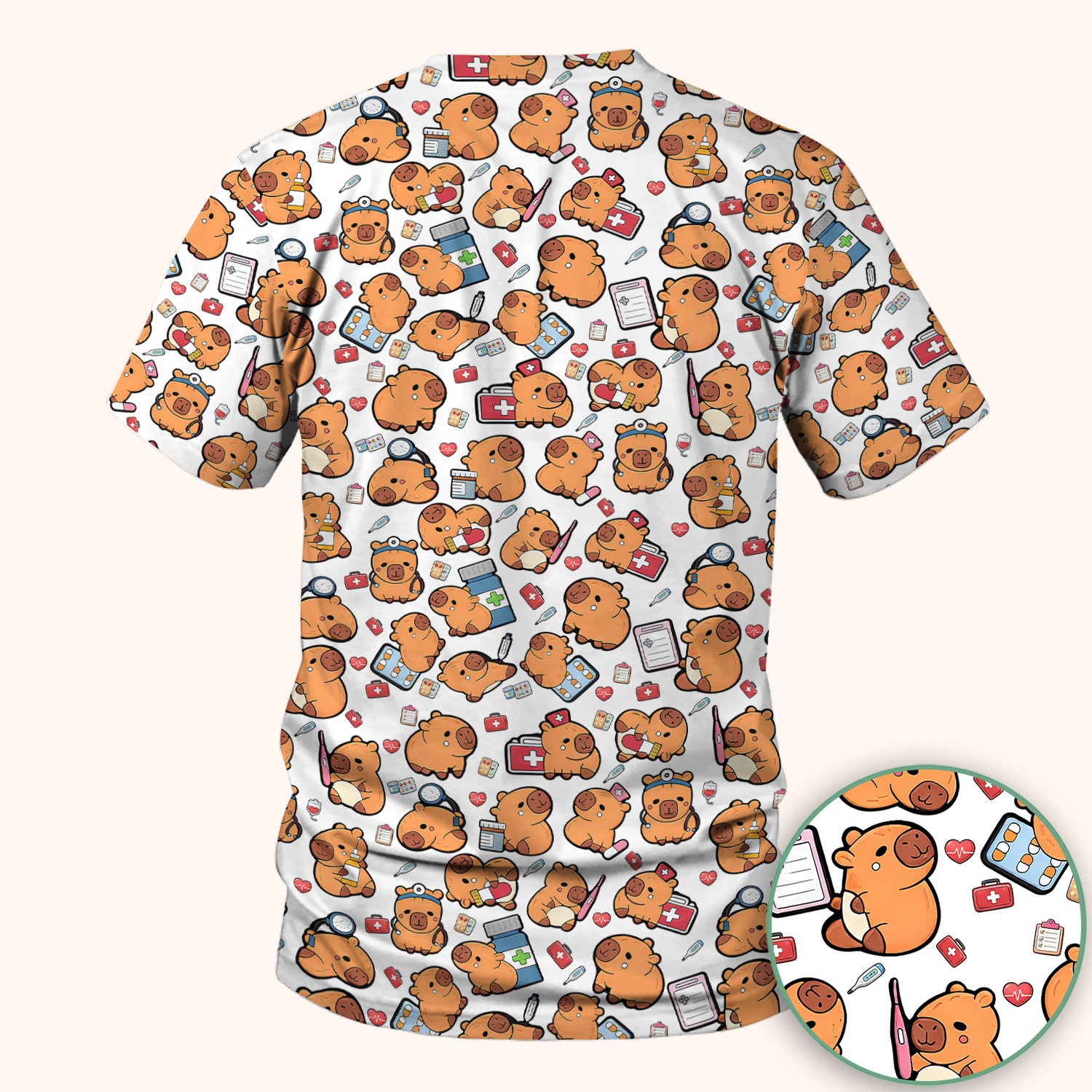 Capybara With Stethoscope And Medical Tools Seamless Scrub Top, Breathable Fabrics Nursing Uniform