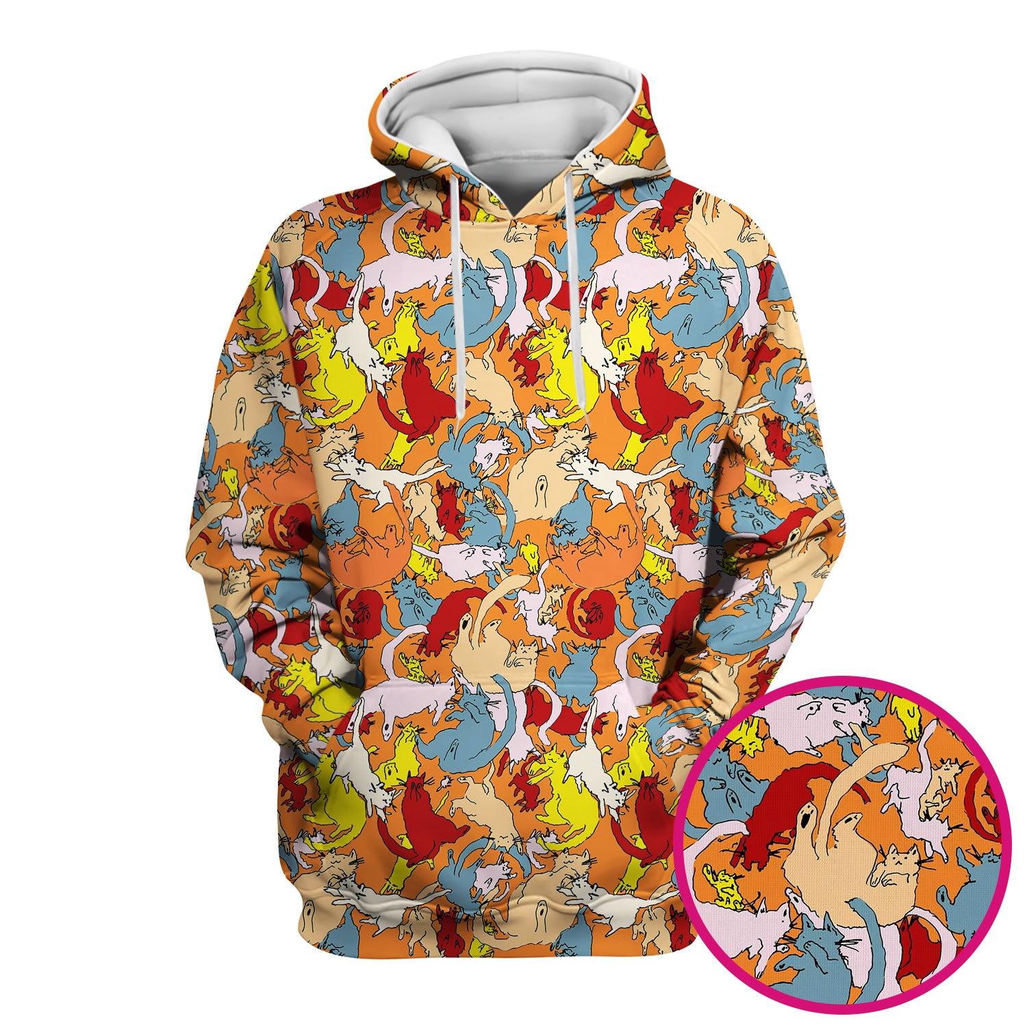 Colorful Cat Chaos Illustration Pattern Scrub Top, Comfortable Scrubs for Nurses