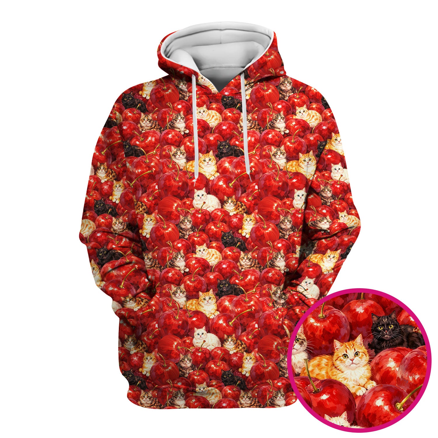 Cute Cat Cherry Pattern Scrub Top,  Comfortable Scrubs for Nurses