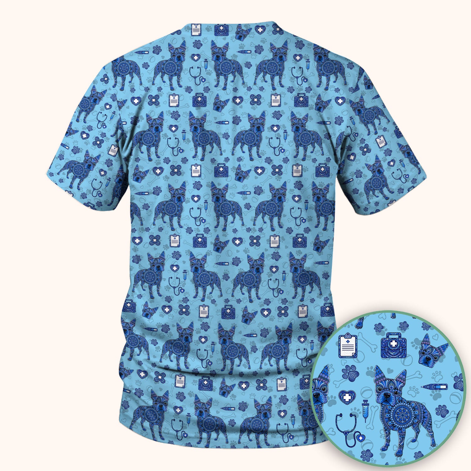 Blue Heeler Australian Cattle Dog Scrub Top, Australia Dot Art Pattern Shirt, Breathable Fabrics Nursing Uniform