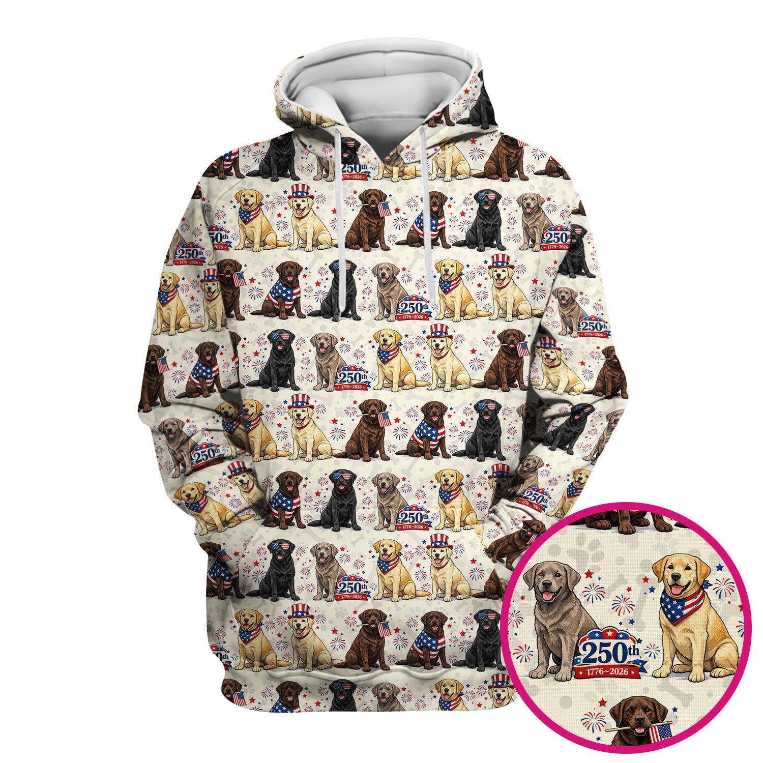 4th of July Labrador Dog Patriotic Print Scrub Top, USA Flag Nursing Uniform for Women