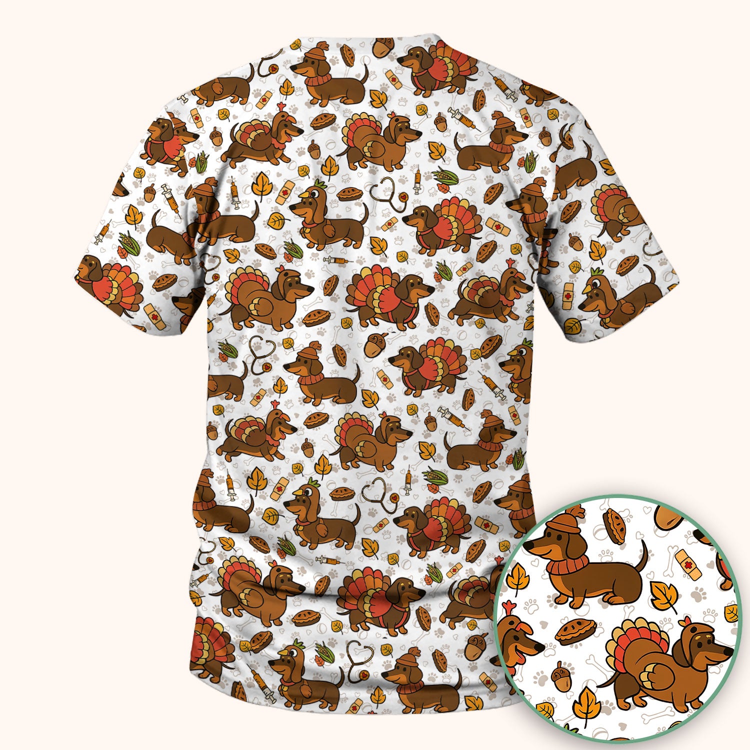 Thanksgiving Dachshund Scrubs Top - Cute Dog Turkey Medical Uniform Shirt for Nurses - Funny Holiday Gift
