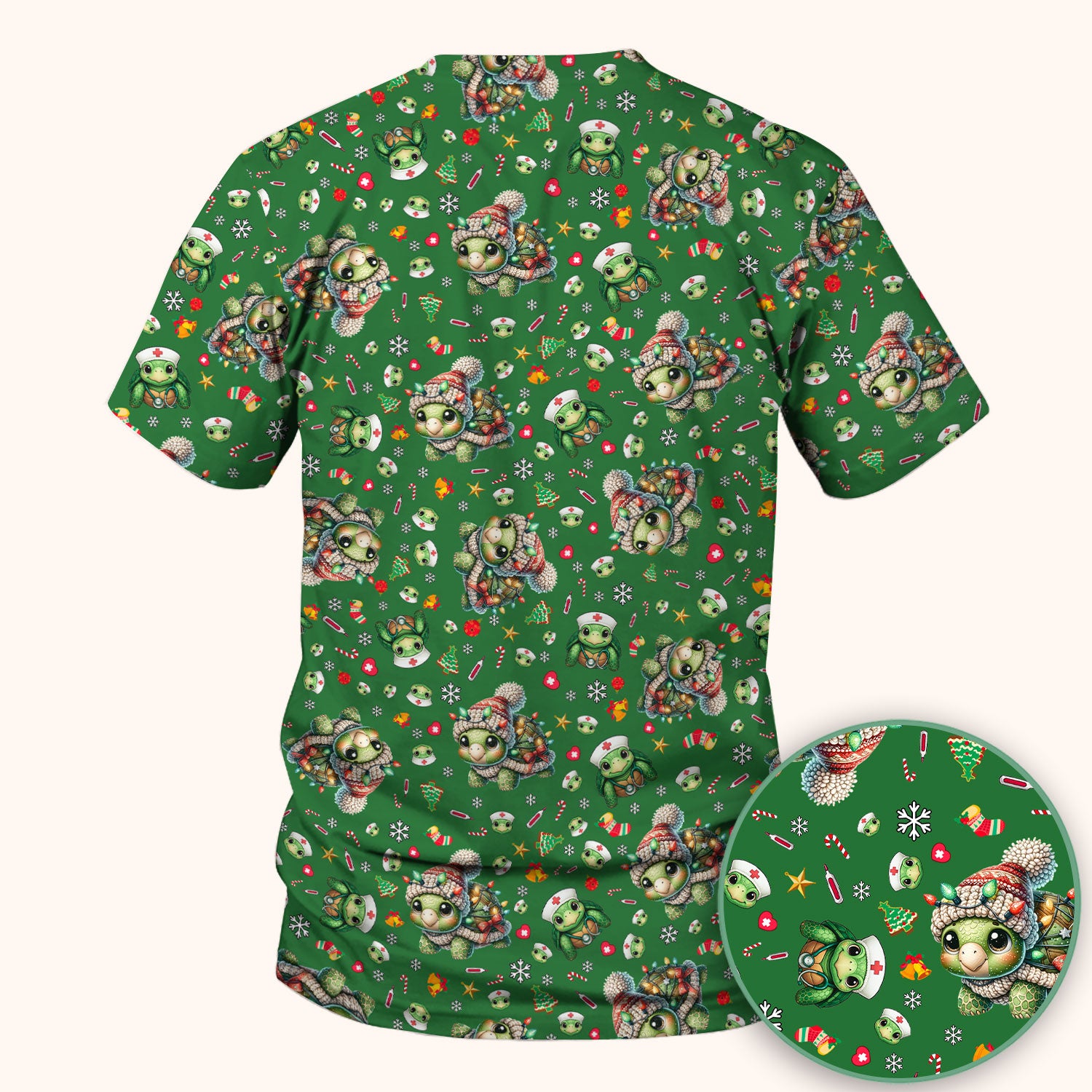 Christmas Turtle Scrub Top - Cute Funny Nurse Shirt - Holiday Medical Uniform for Women RN LPN CNA Gift Idea
