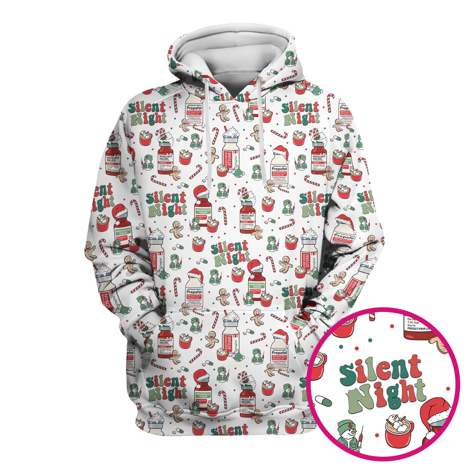 Funny Medicine Scrub Top for Nurses - Silent Night Propofol Print Christmas Scrub Tops with Candy Cane & Gingerbread - Holiday Medical Shirt Gift for RN CNA LPN
