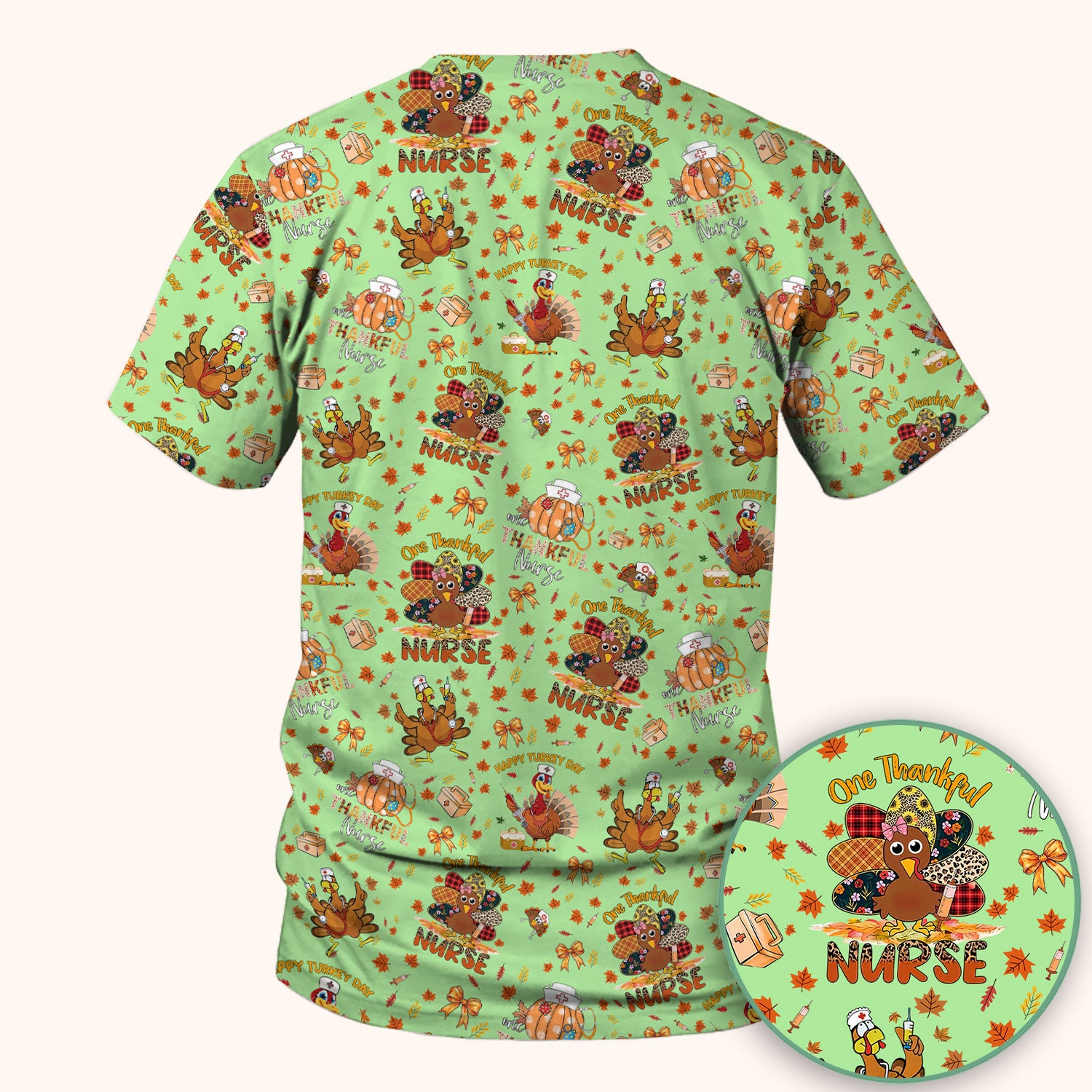 Thanksgiving Nurse Fall Scrub Top for Women - Cute Turkey and Pumpkin Shirt - Autumn Medical Shirt Gift for RN CNA LPN Doctor