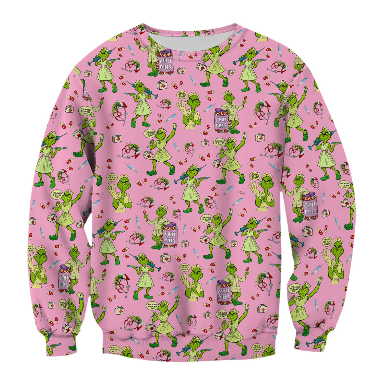 Grinch Nurse Scrub Shirt Multi Colors - Funny Chill Pills Scrub Top - Christmas Nursing Work Shirt with Pockets for Women