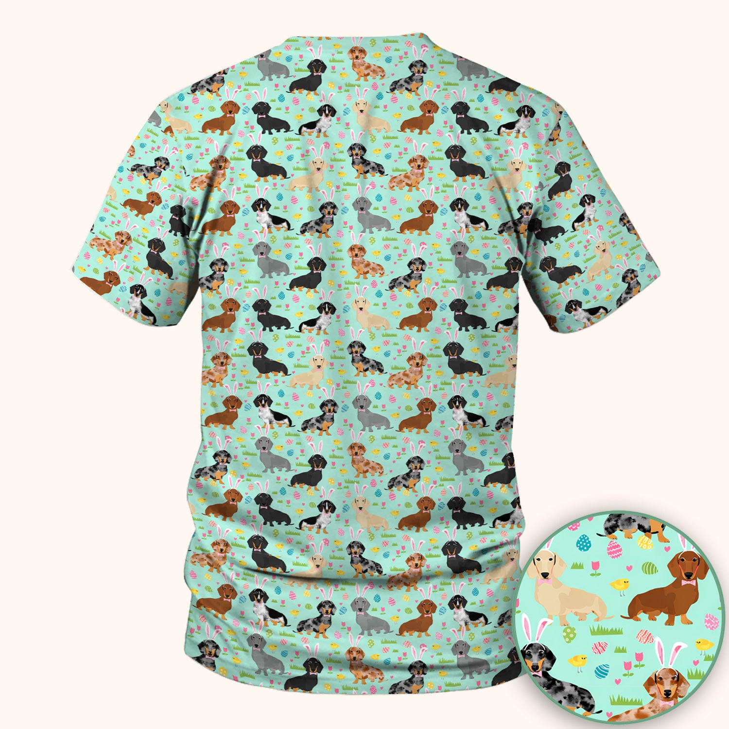 Easter Dachshund Dog Pattern Scrub Top, Comfortable Scrubs for Nurses