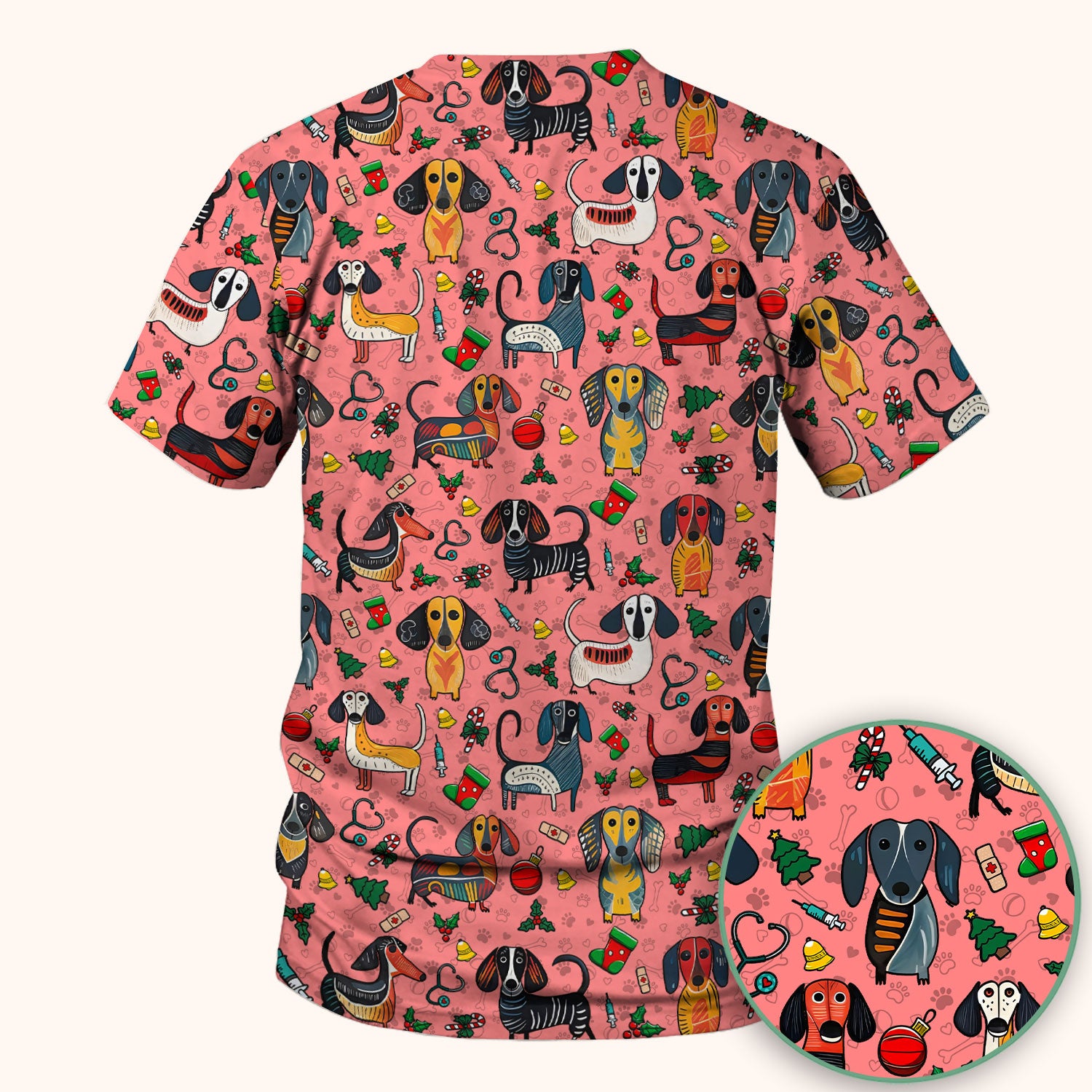 Dachshund Christmas Scrub Top - Cute Wiener Dog Nurse Uniform for Women - Holiday Medical Shirt