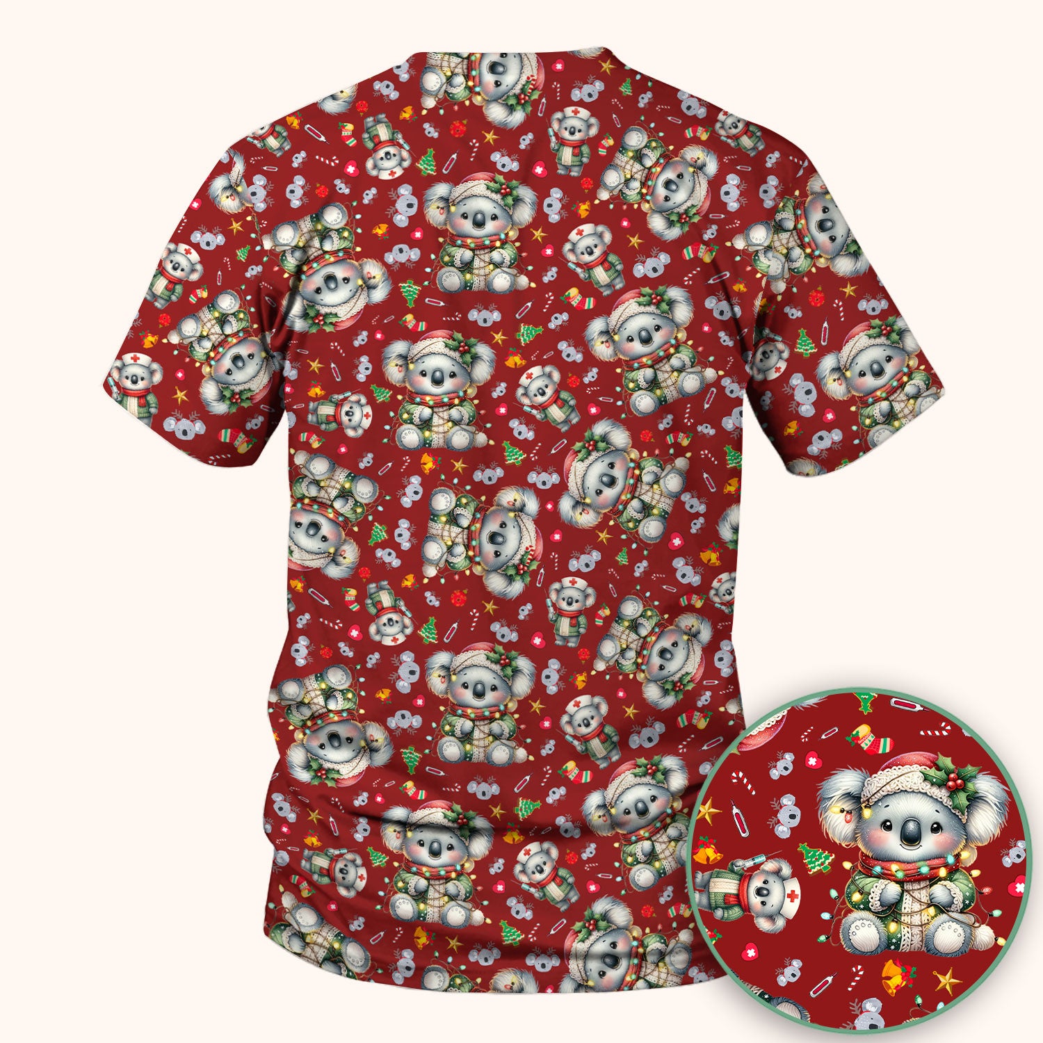 Christmas Koala Scrub Top - Cute Aussie Holiday Nurse Shirt for Women - Funny Animal Medical Uniform