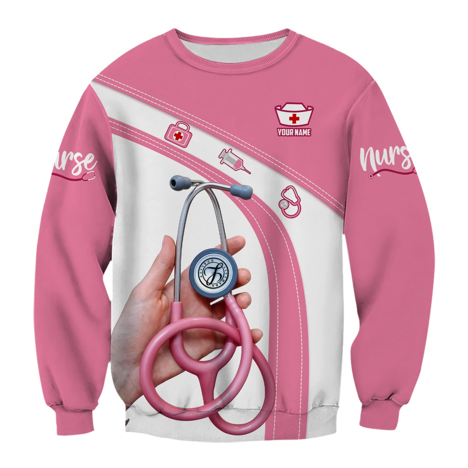 Custom Name Pink Nurse Shirt - Cute Stethoscope Gift for Female RN LPN CNA - Appreciation Week Medical Tee