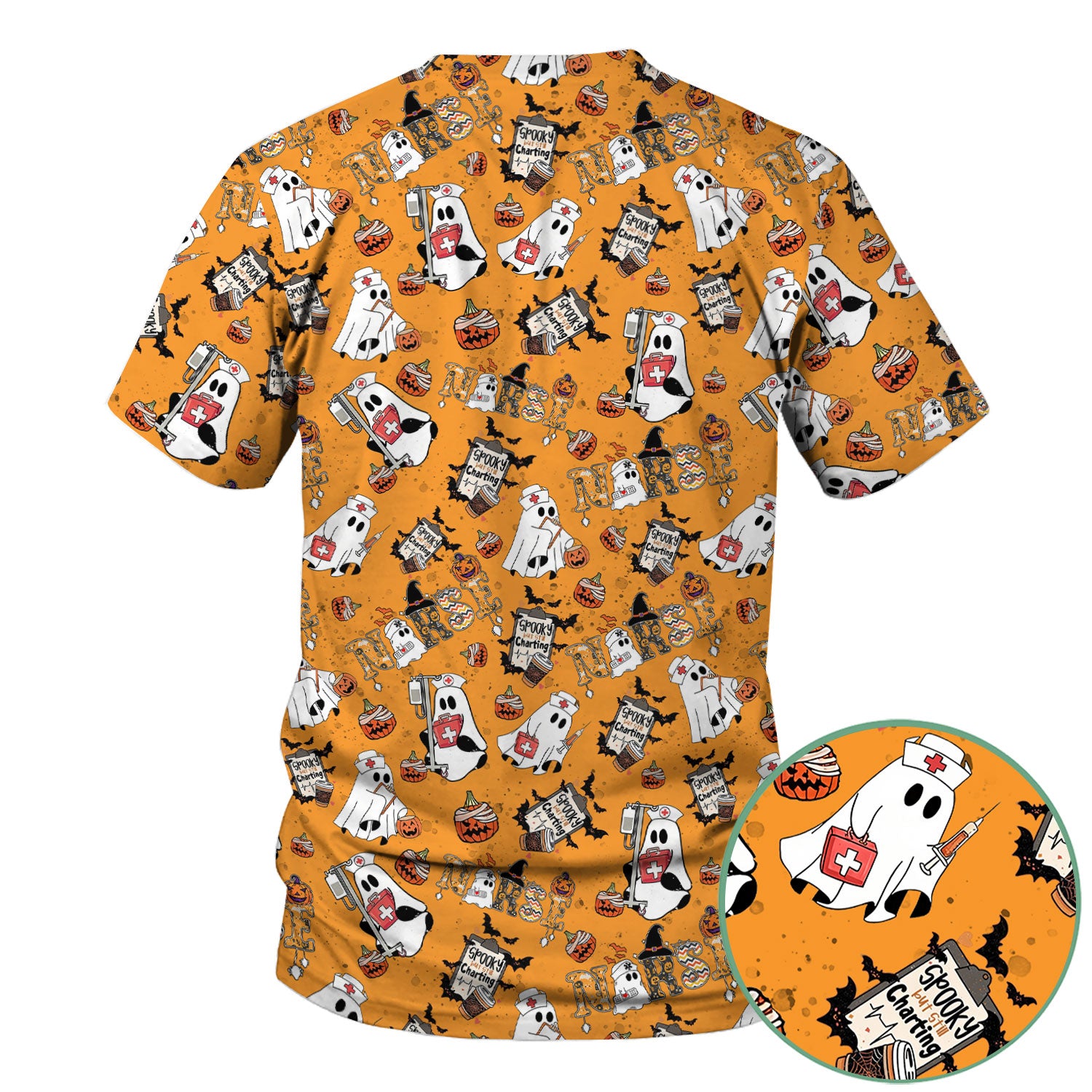 Halloween Scrub Top - Spooky But Still Charting - Funny Scrubs for Nurses - Horror Pumpkin Nursing Uniform