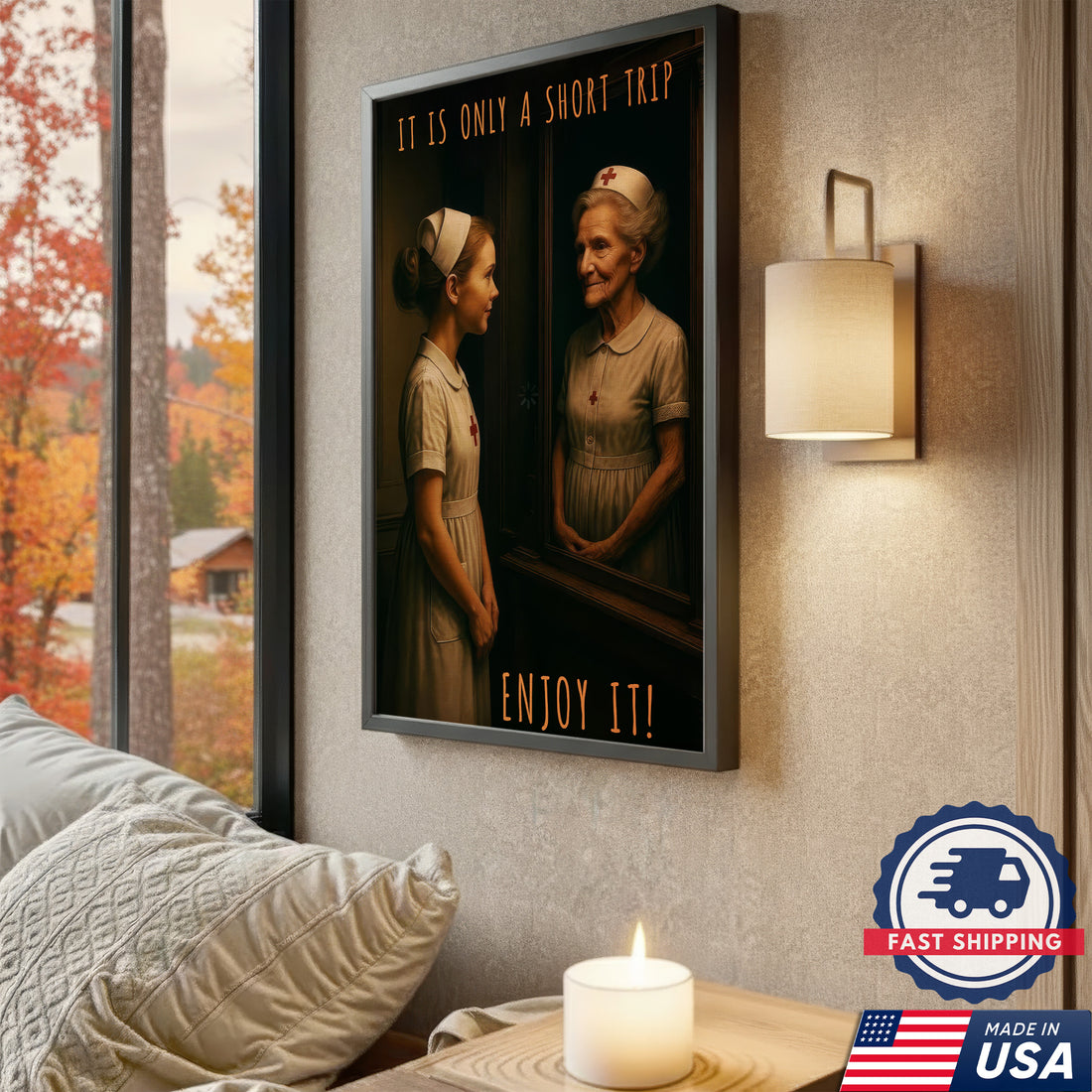 Vintage Young and Old Nurse Canvas, It Is Only A Short Trip Enjoy It, RN LPN CNA Gift