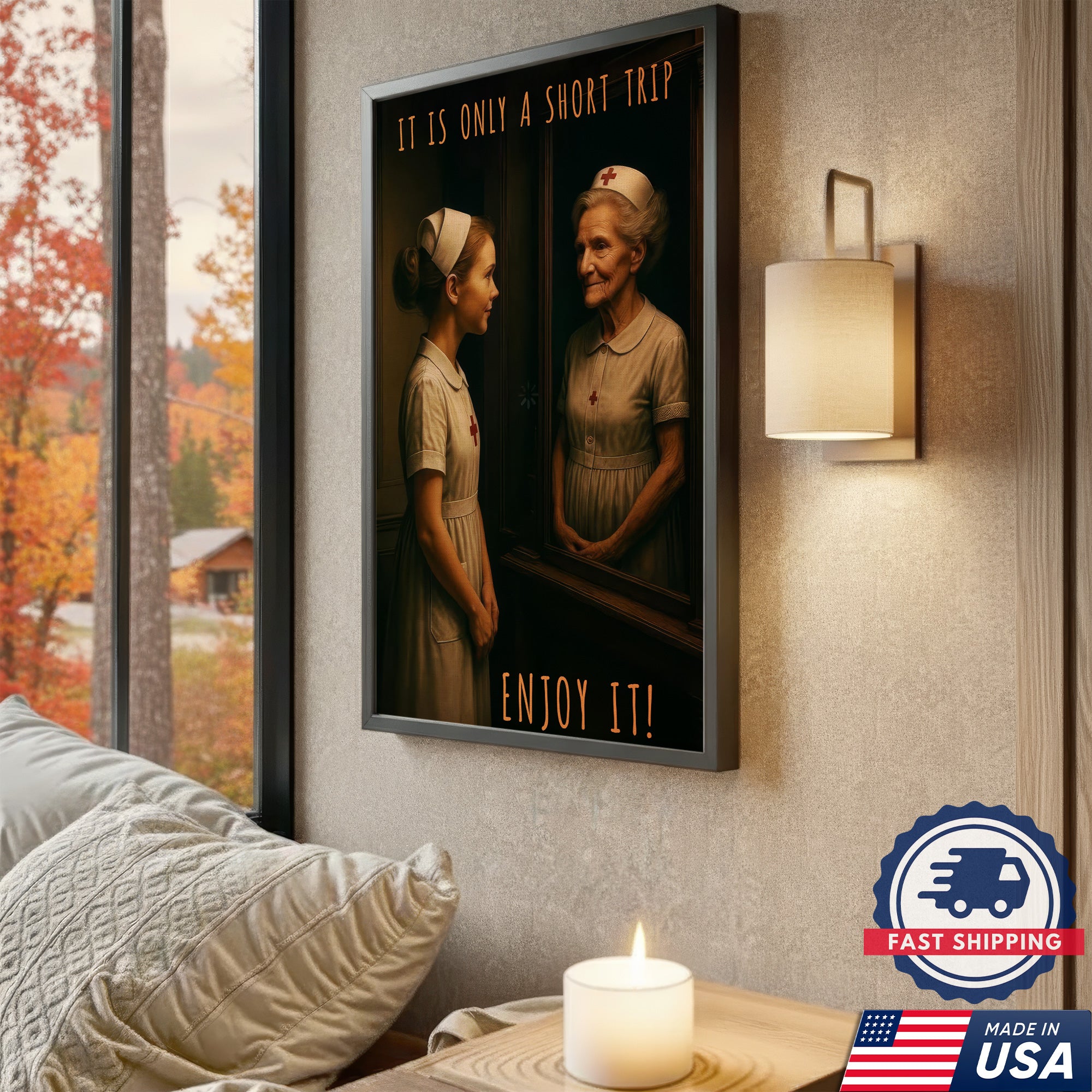 Vintage Young and Old Nurse Canvas, It Is Only A Short Trip Enjoy It, RN LPN CNA Gift