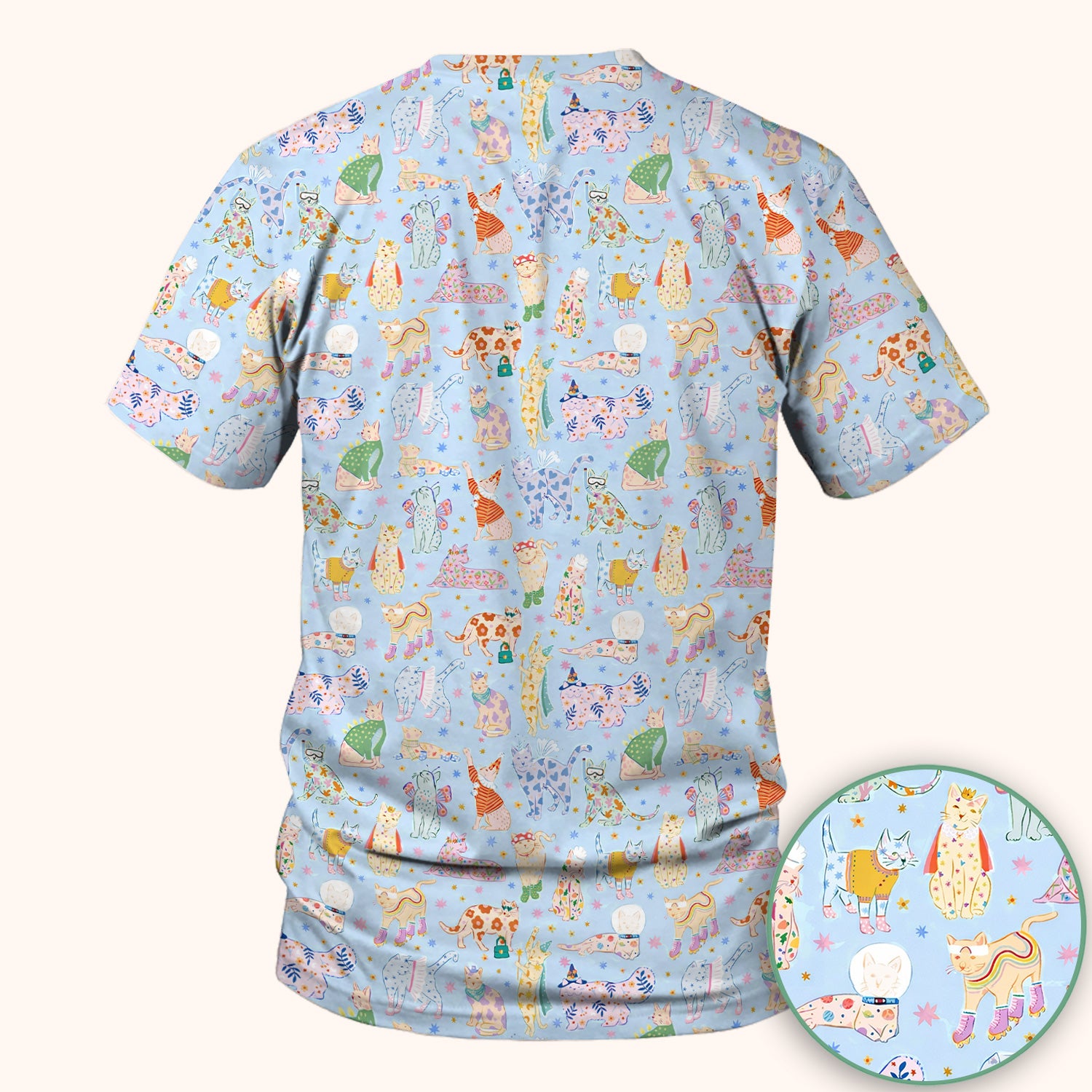 Cute Colorful Cats Pattern Scrub Top, Comfortable Scrubs for Nurses