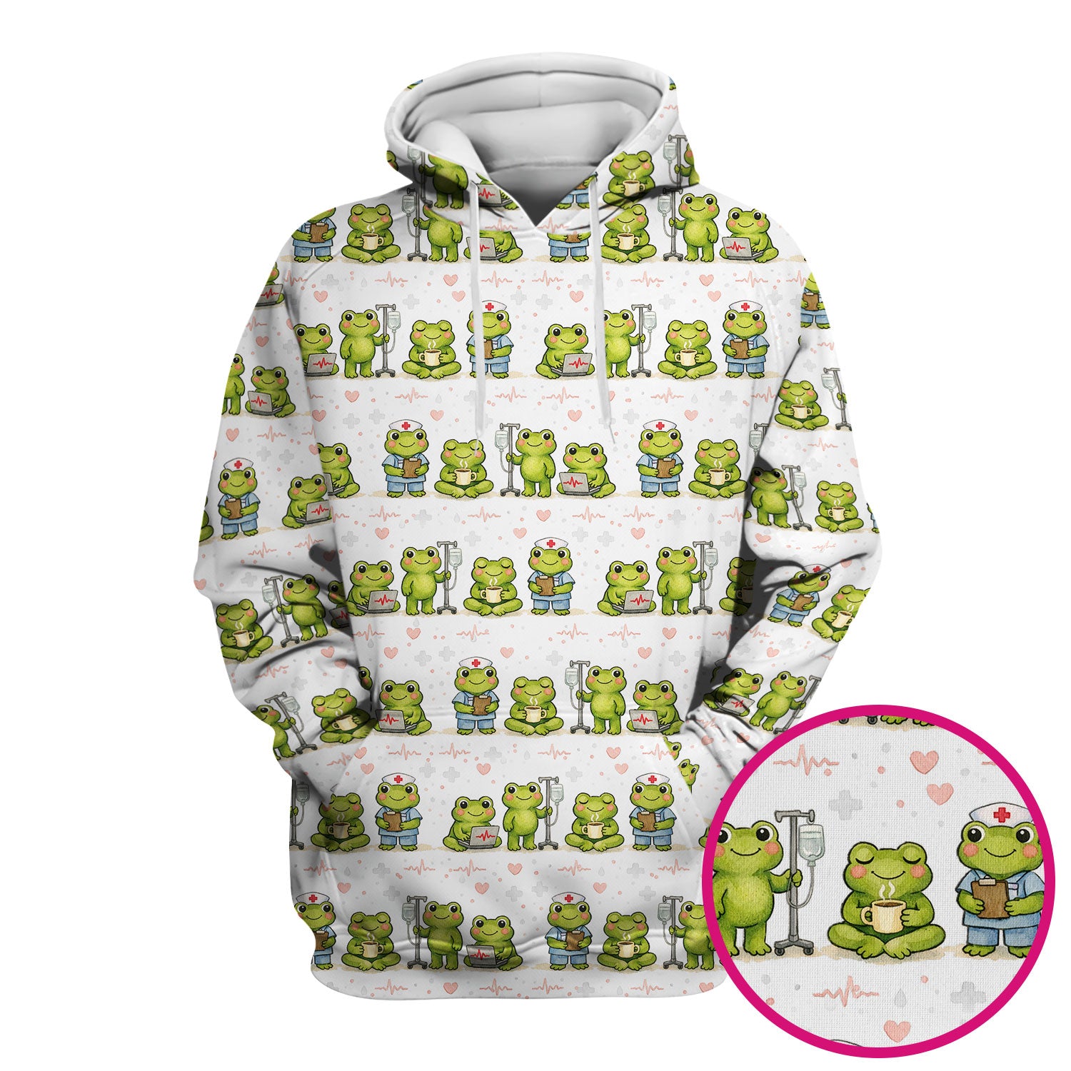Adorable Frog Nurse Various Poses Print Scrub Top, Comfortable Scrubs for Nurses