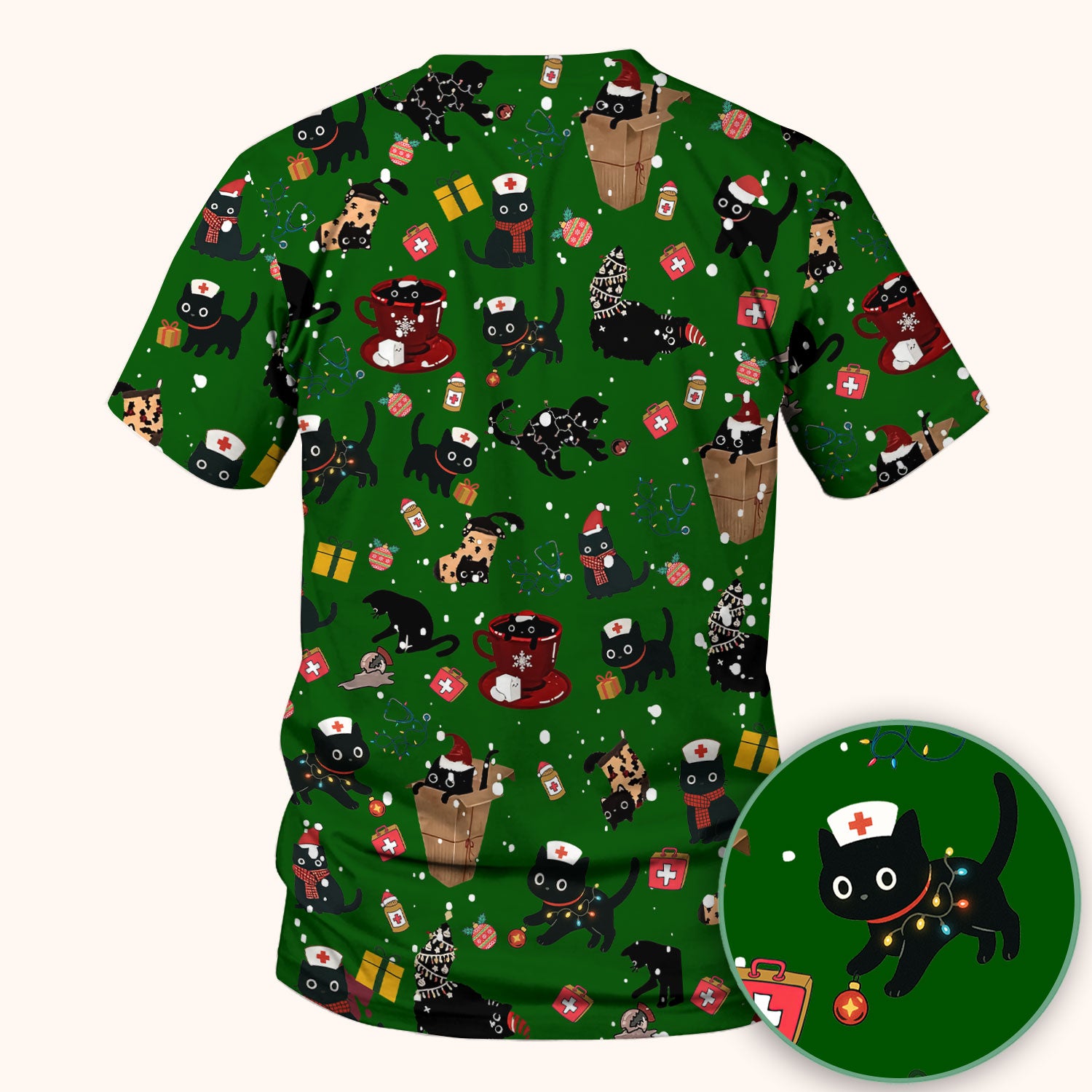 Funny Cat Scrub for Women - Christmas Black Cats Comfortable Scrubs for Nurses - Breathable Fabrics Nursing Uniform