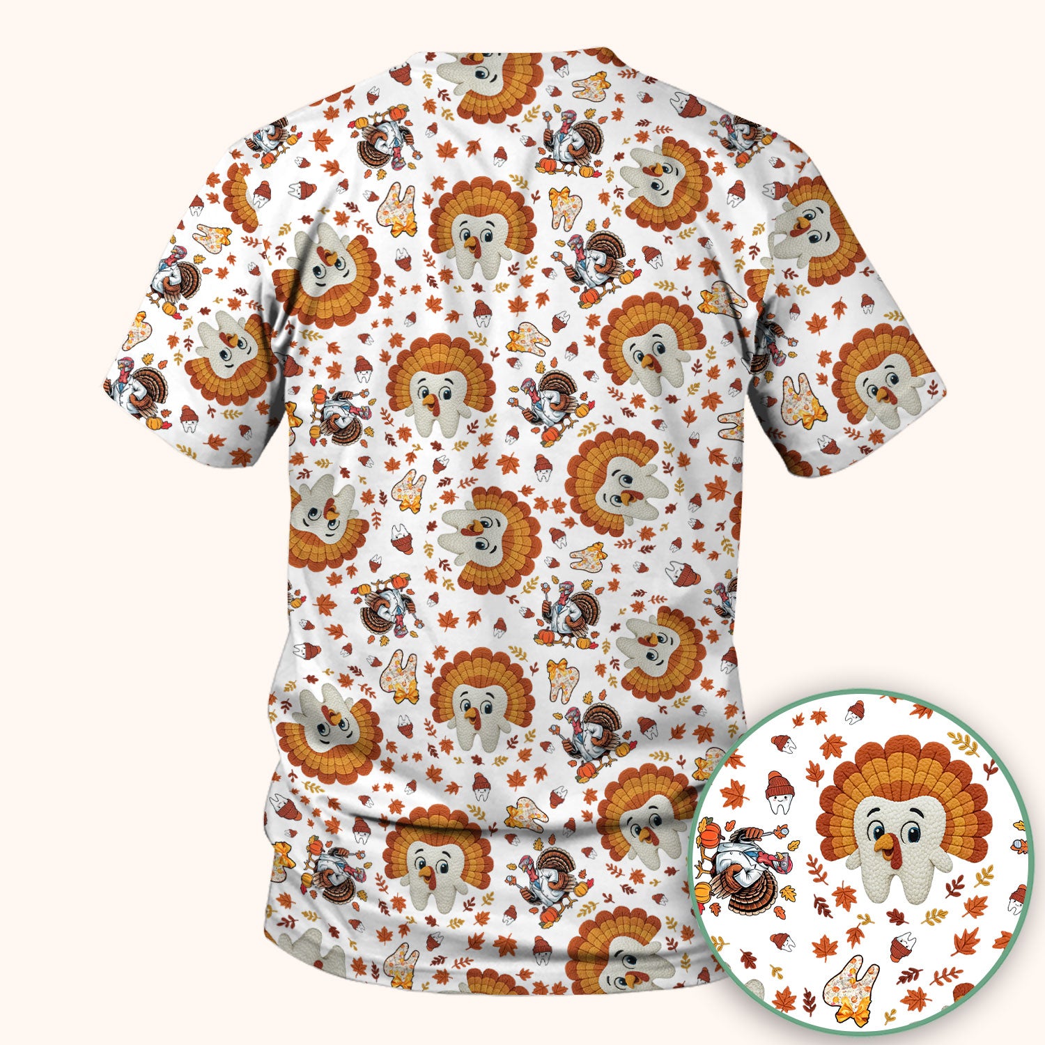 Funny Thanksgiving Tooth Scrub Top - Cute Turkey Dental Nurse Shirt - Fall Medical Uniform for Hygienists & Nurses