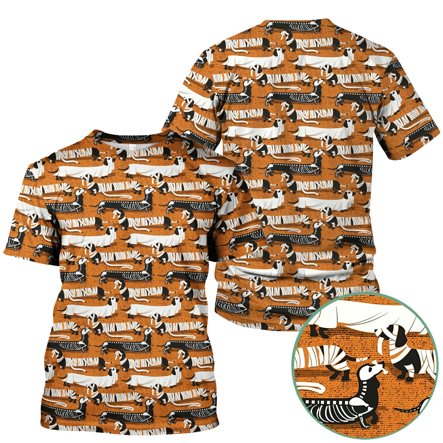 Dachshund Halloween Scrub Shirt - Multi Color Dog Print Scrub Top - Funny Skeleton Nurse Scrubs Gift for Women Men, CNA, RN